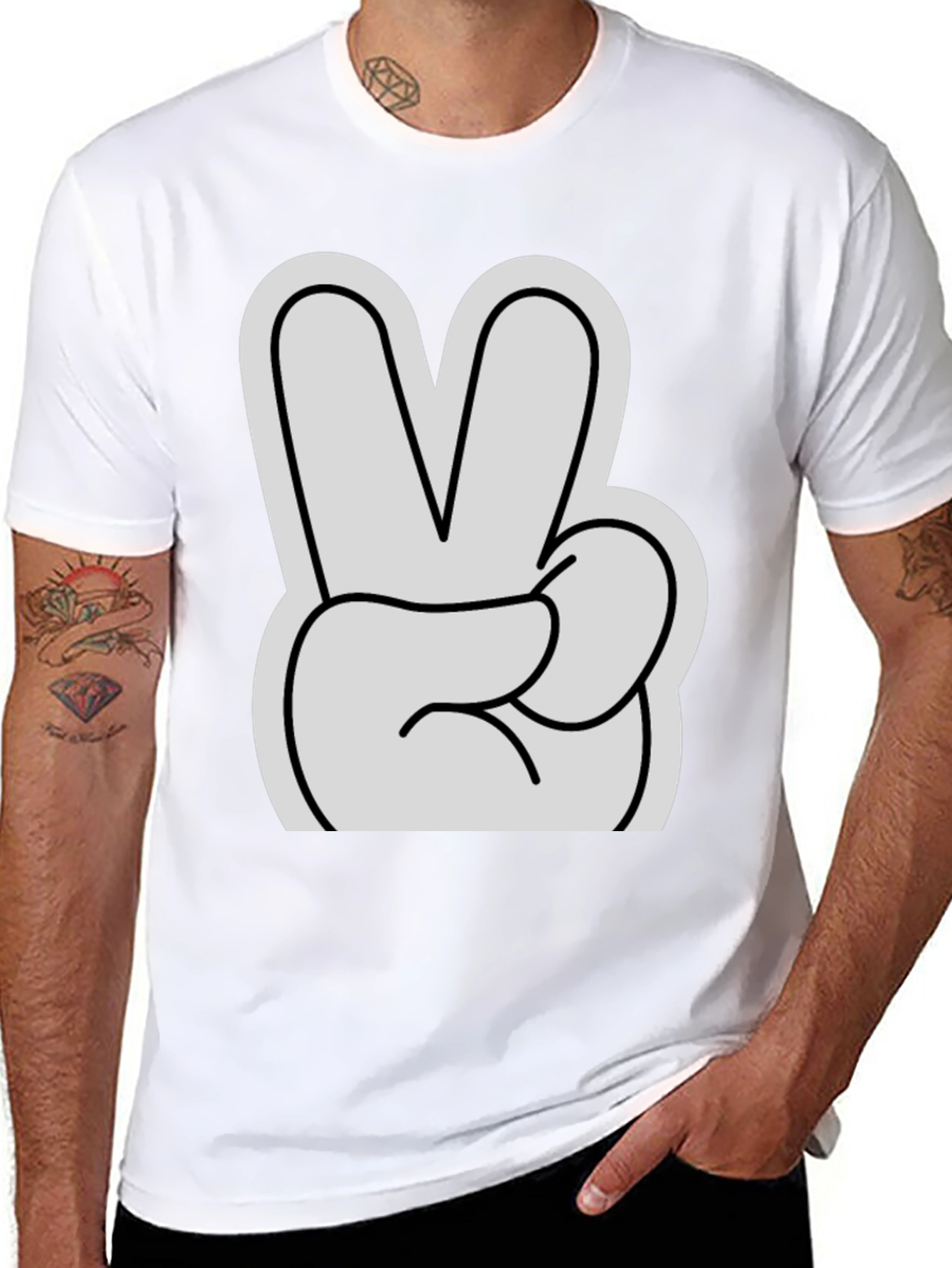 Peace Sign T-Shirt - Black Cotton Casual Tee
