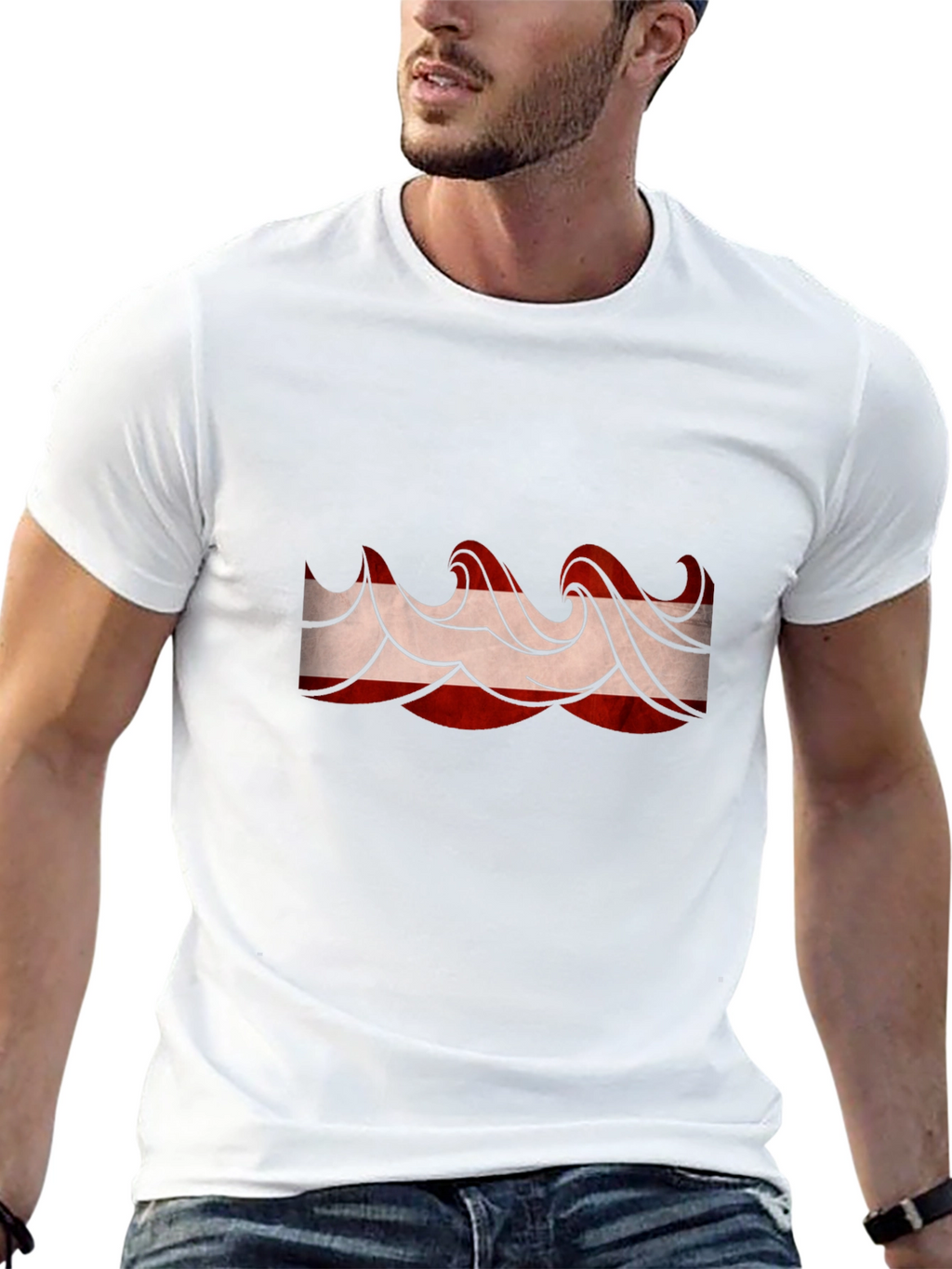 Stylish Black Tee with Wave Design