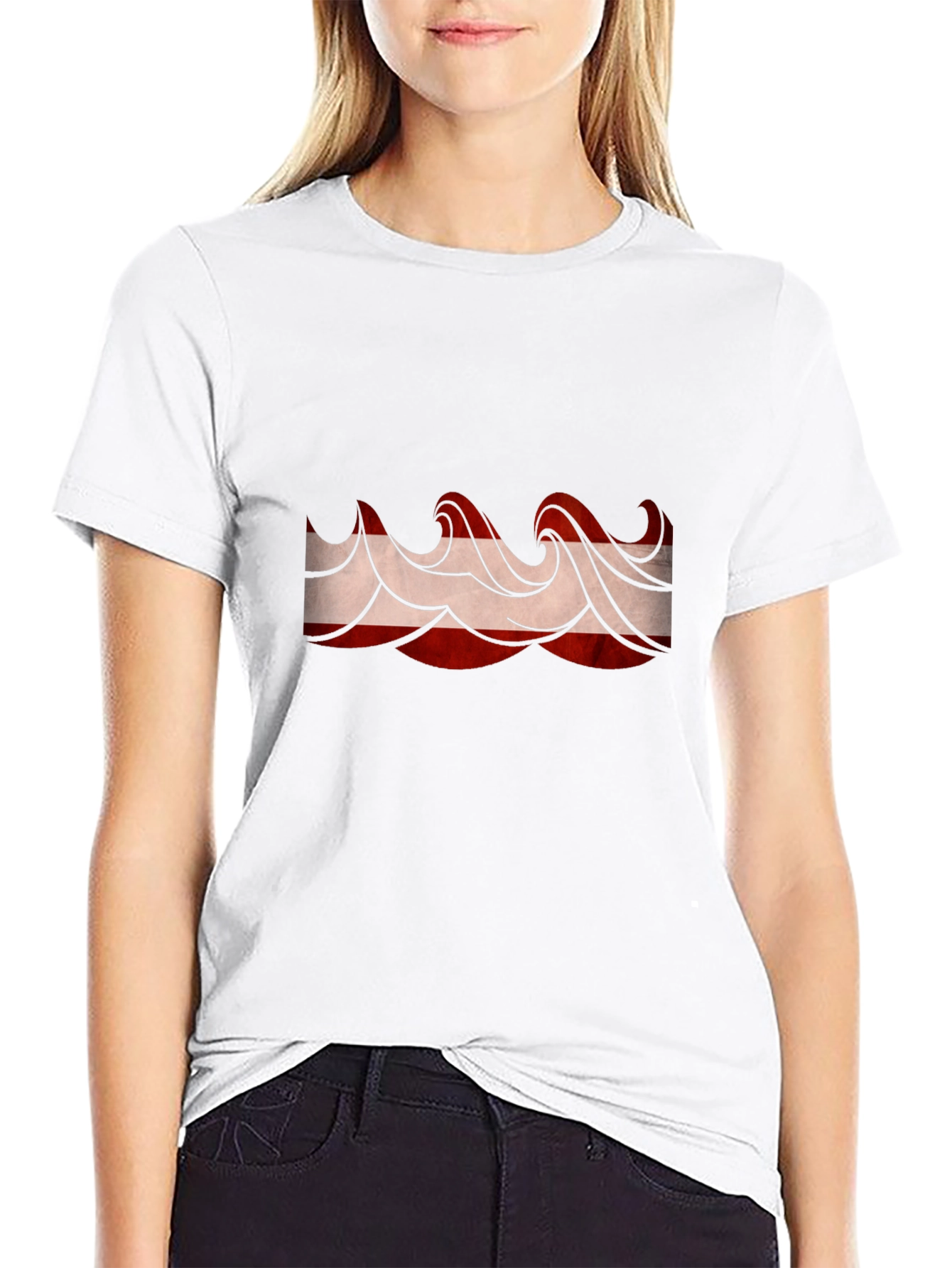 Stylish Black Tee with Wave Design