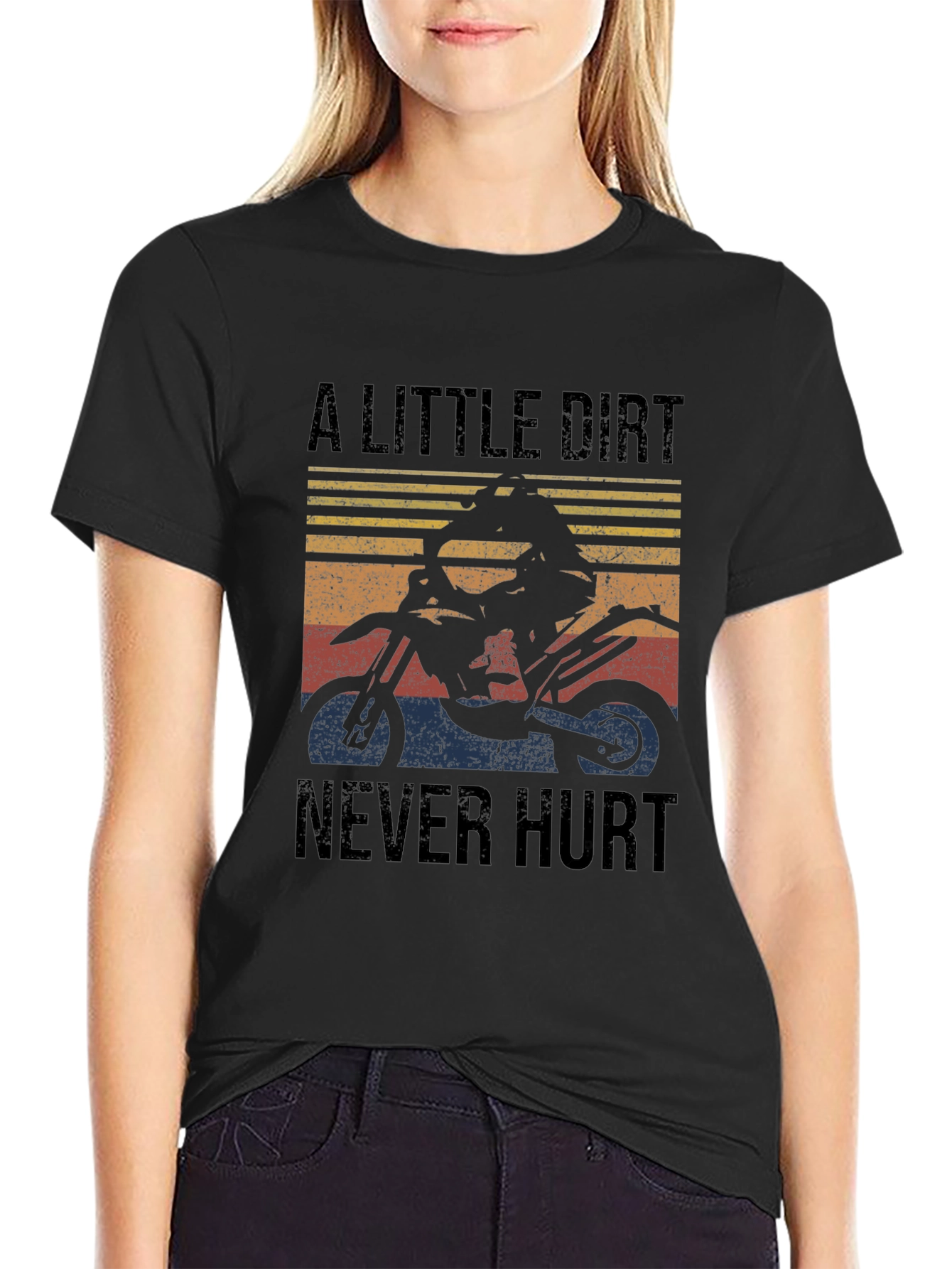 A Little Dirt Never Hurt Black T-Shirt - Motocross Rider Design