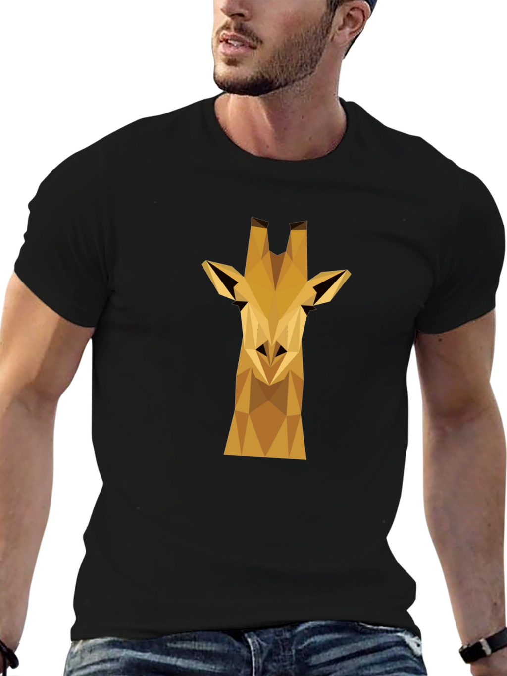 Geometric Giraffe Graphic Tee - Black Cotton Shirt