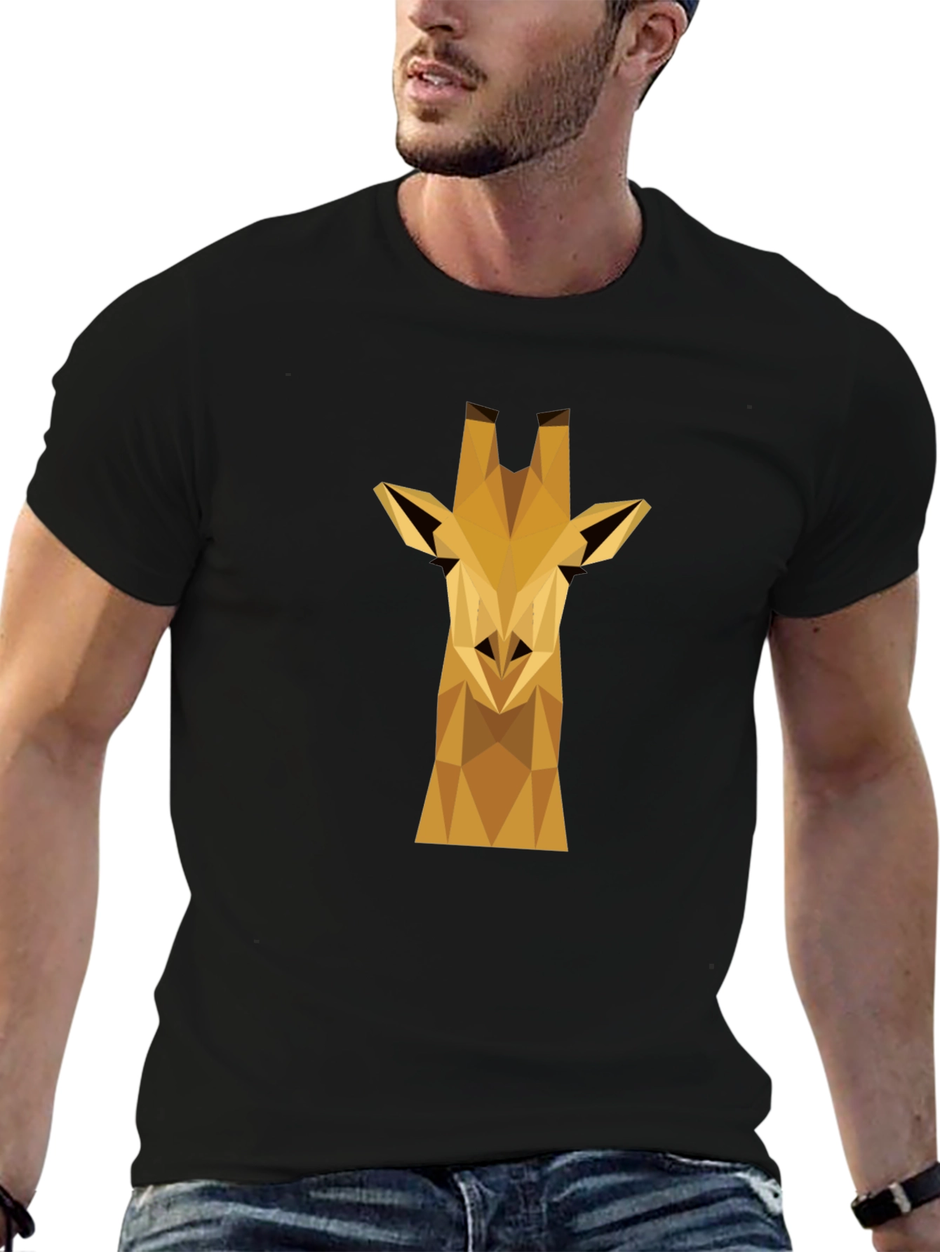 Geometric Giraffe Graphic Tee - Black Cotton Shirt