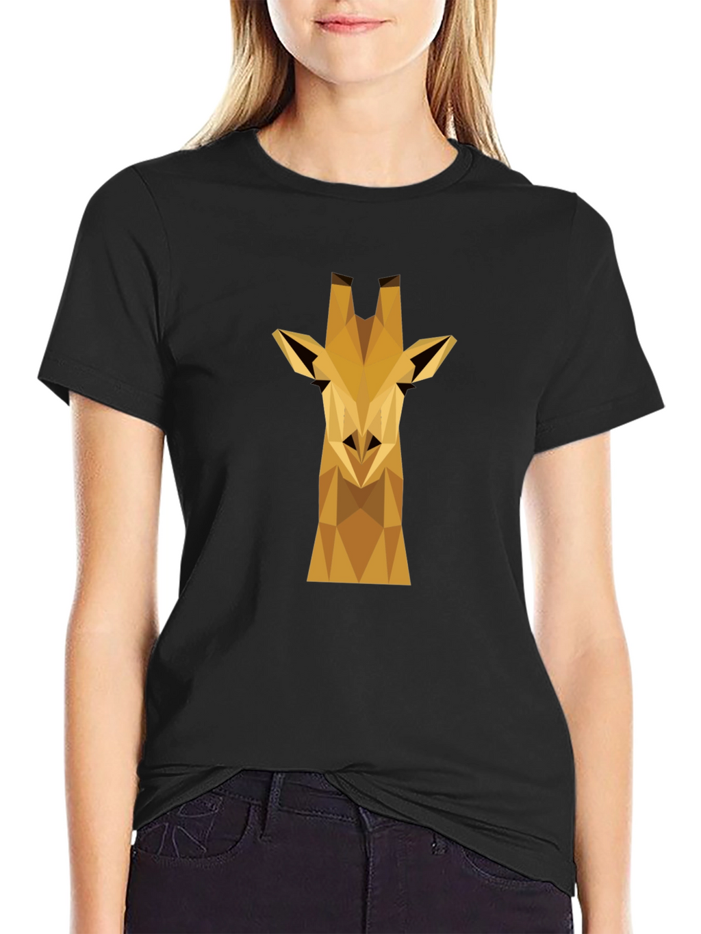 Geometric Giraffe Graphic Tee - Black Cotton Shirt