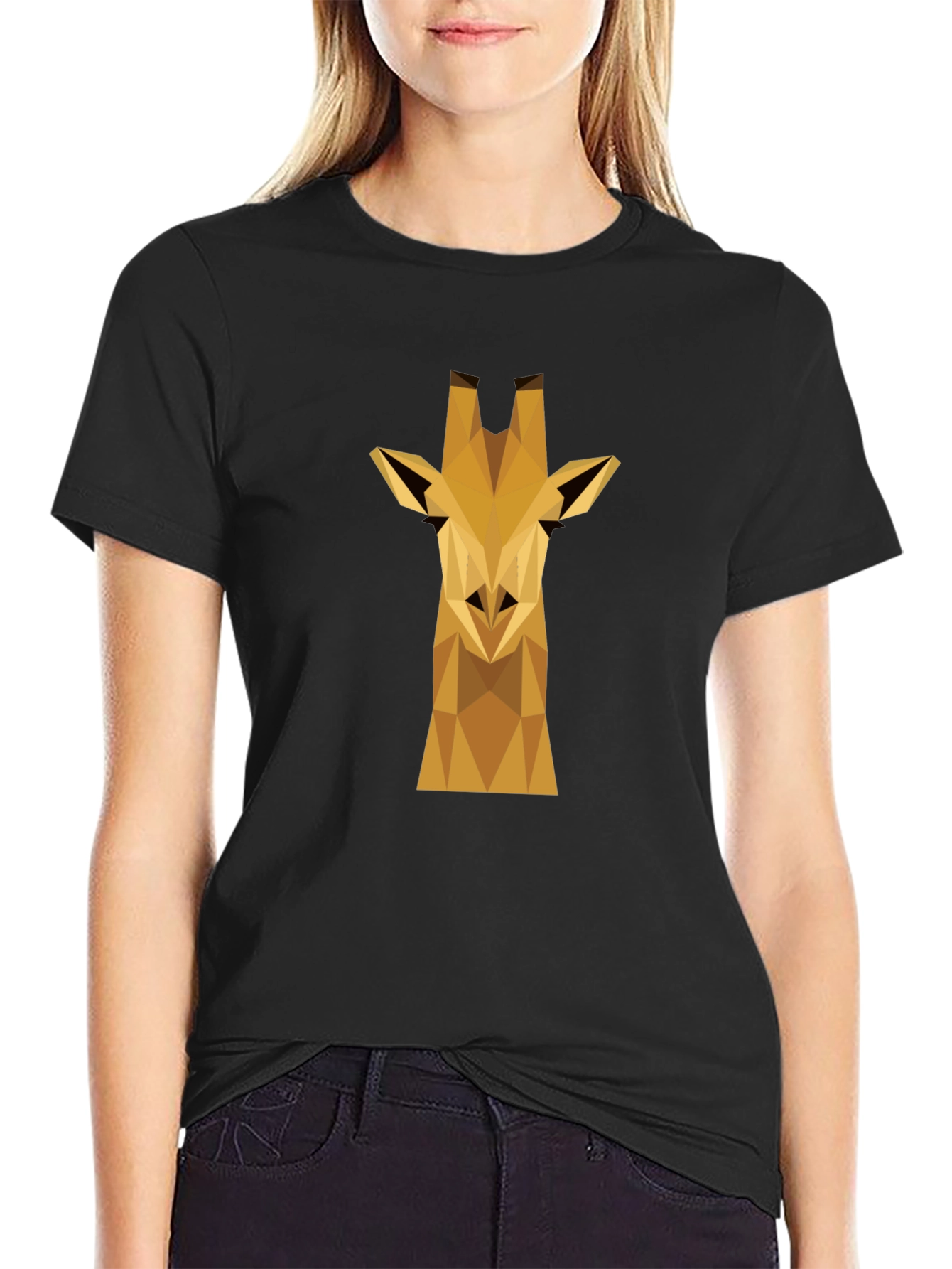 Geometric Giraffe Graphic Tee - Black Cotton Shirt