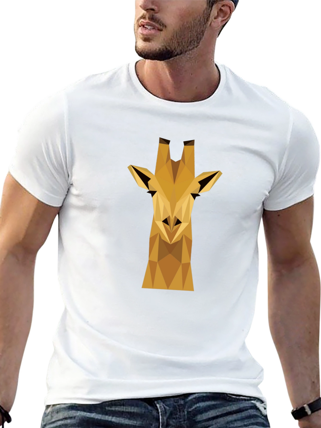 Geometric Giraffe Graphic Tee - Black Cotton Shirt