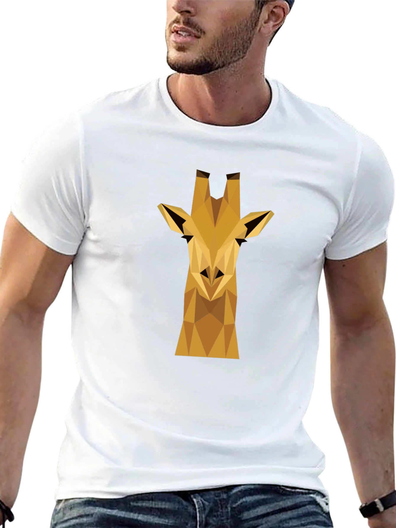 Geometric Giraffe Graphic Tee - Black Cotton Shirt
