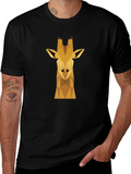 Geometric Giraffe Graphic Tee - Black Cotton Shirt