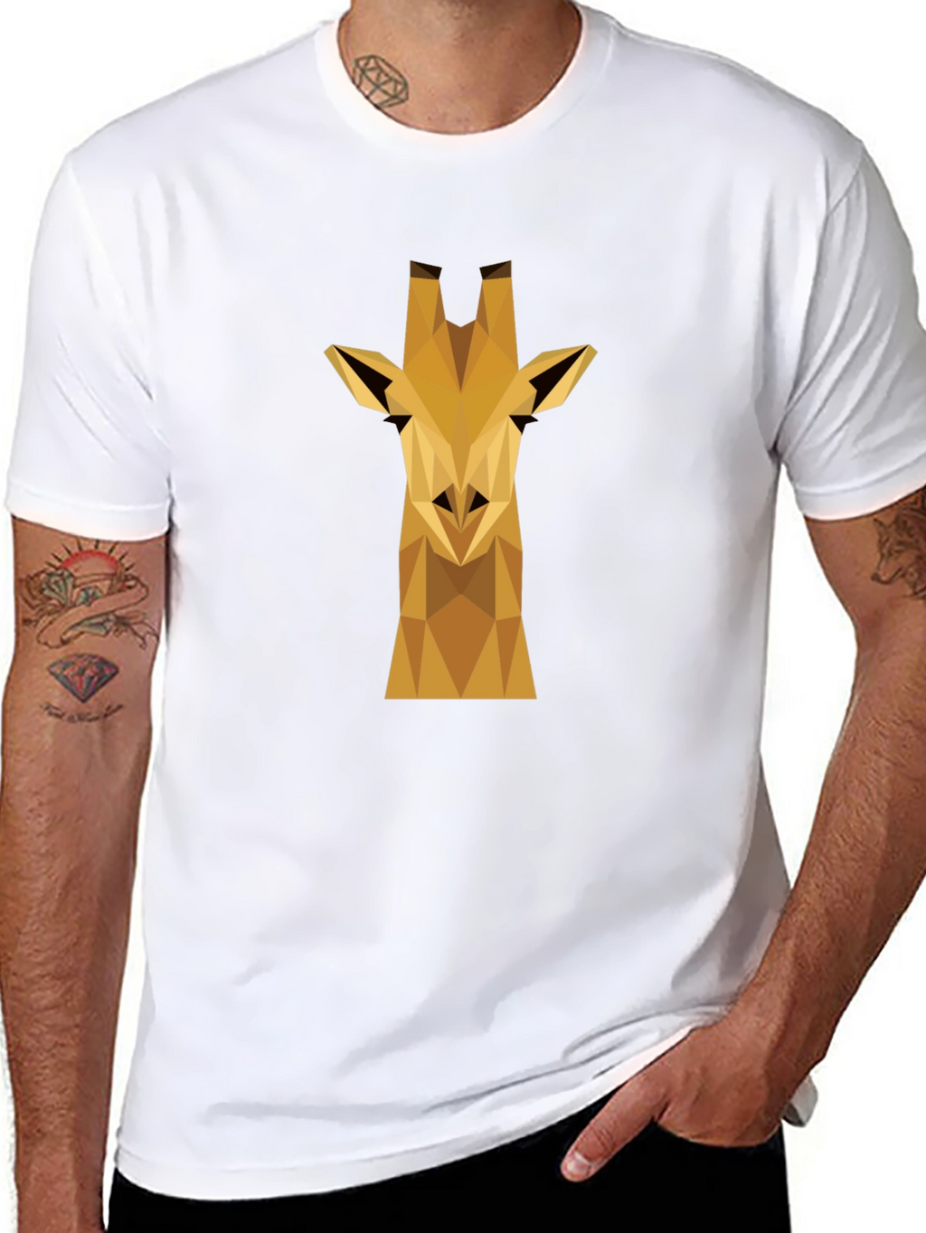 Geometric Giraffe Graphic Tee - Black Cotton Shirt