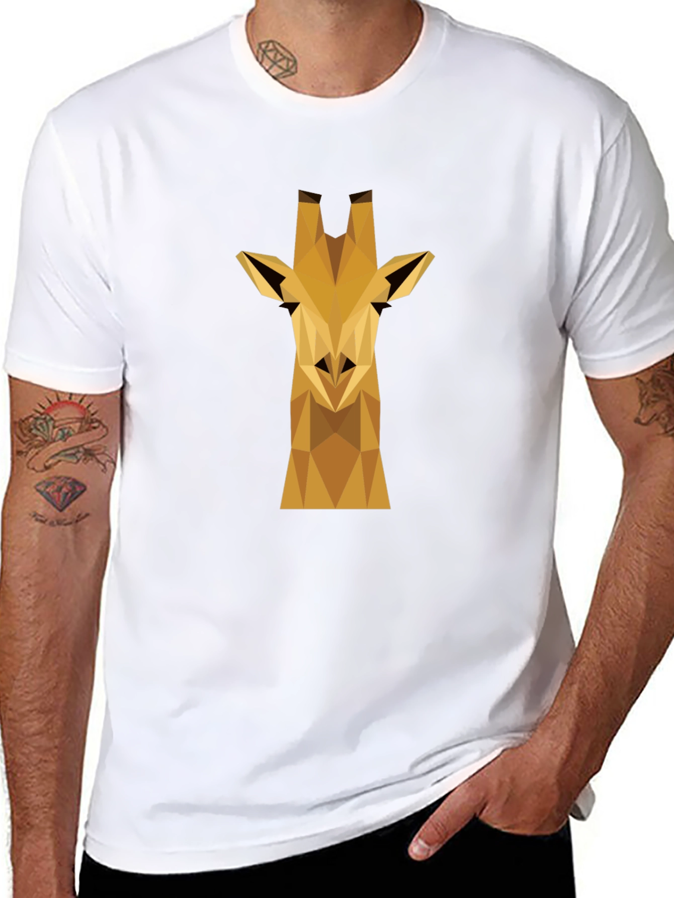 Geometric Giraffe Graphic Tee - Black Cotton Shirt