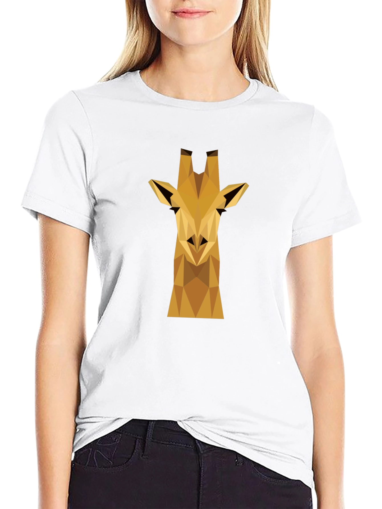 Geometric Giraffe Graphic Tee - Black Cotton Shirt