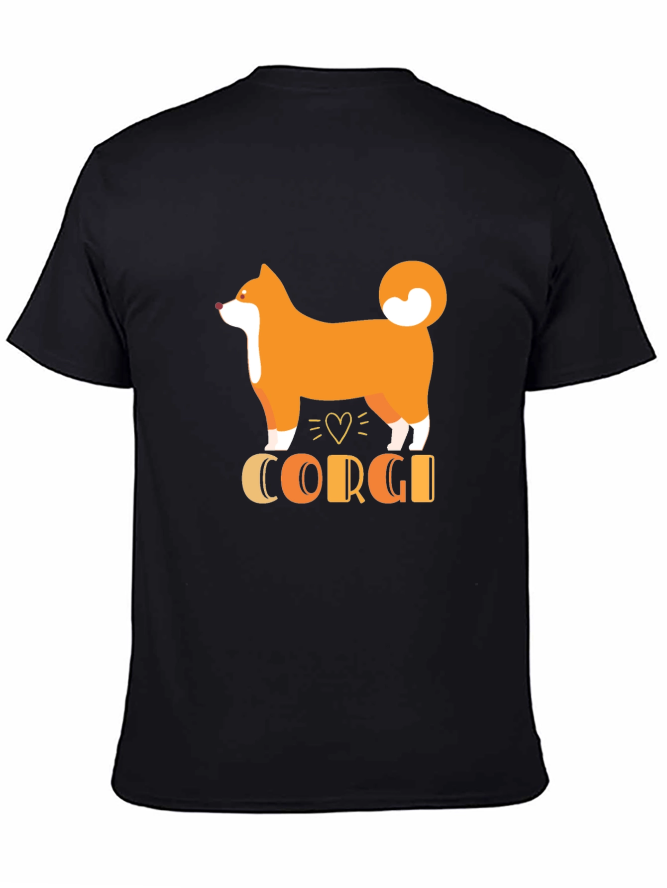 Cute Corgi Dog Graphic Print T-Shirt - Black