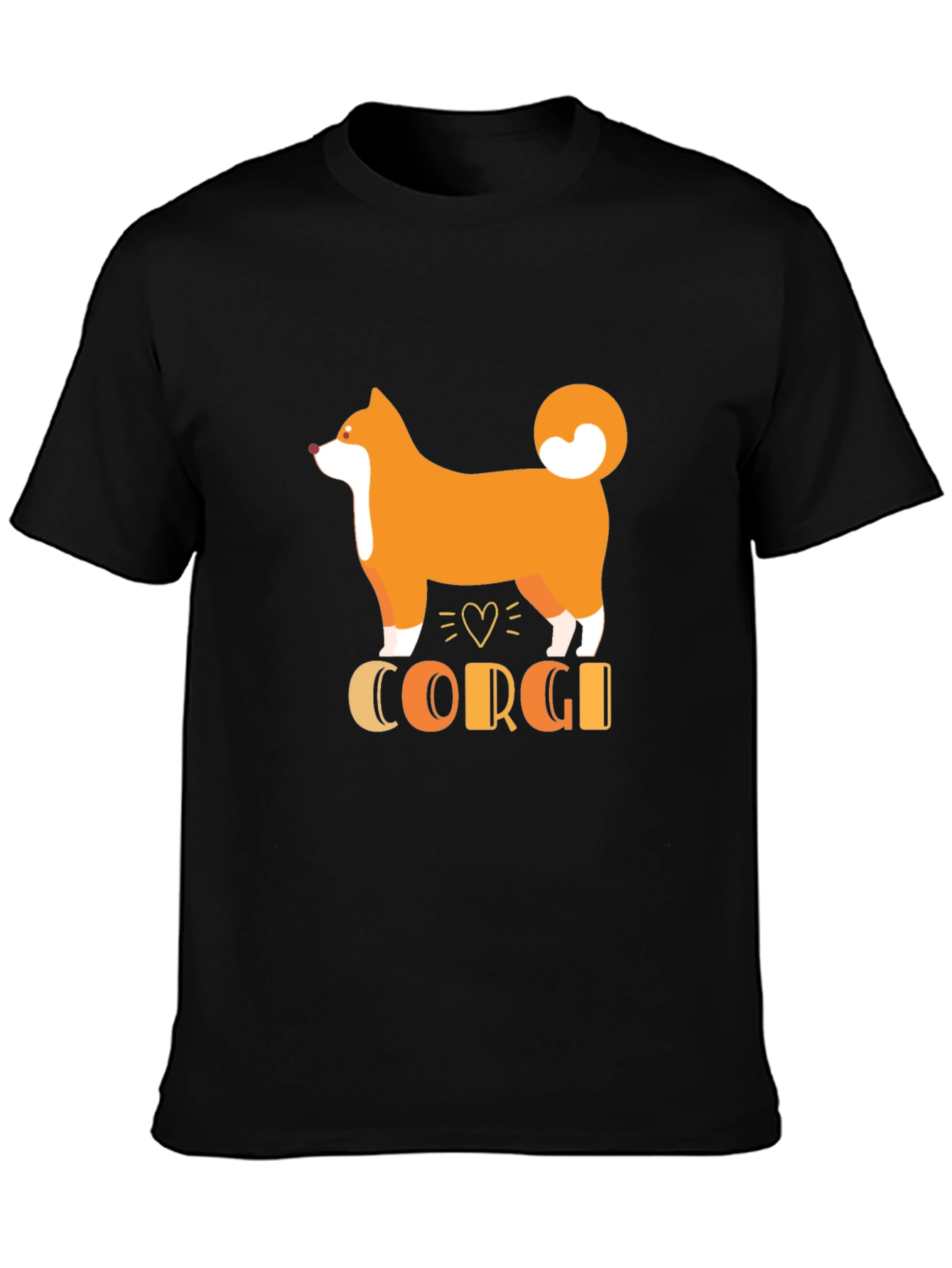 Cute Corgi Dog Graphic Print T-Shirt - Black