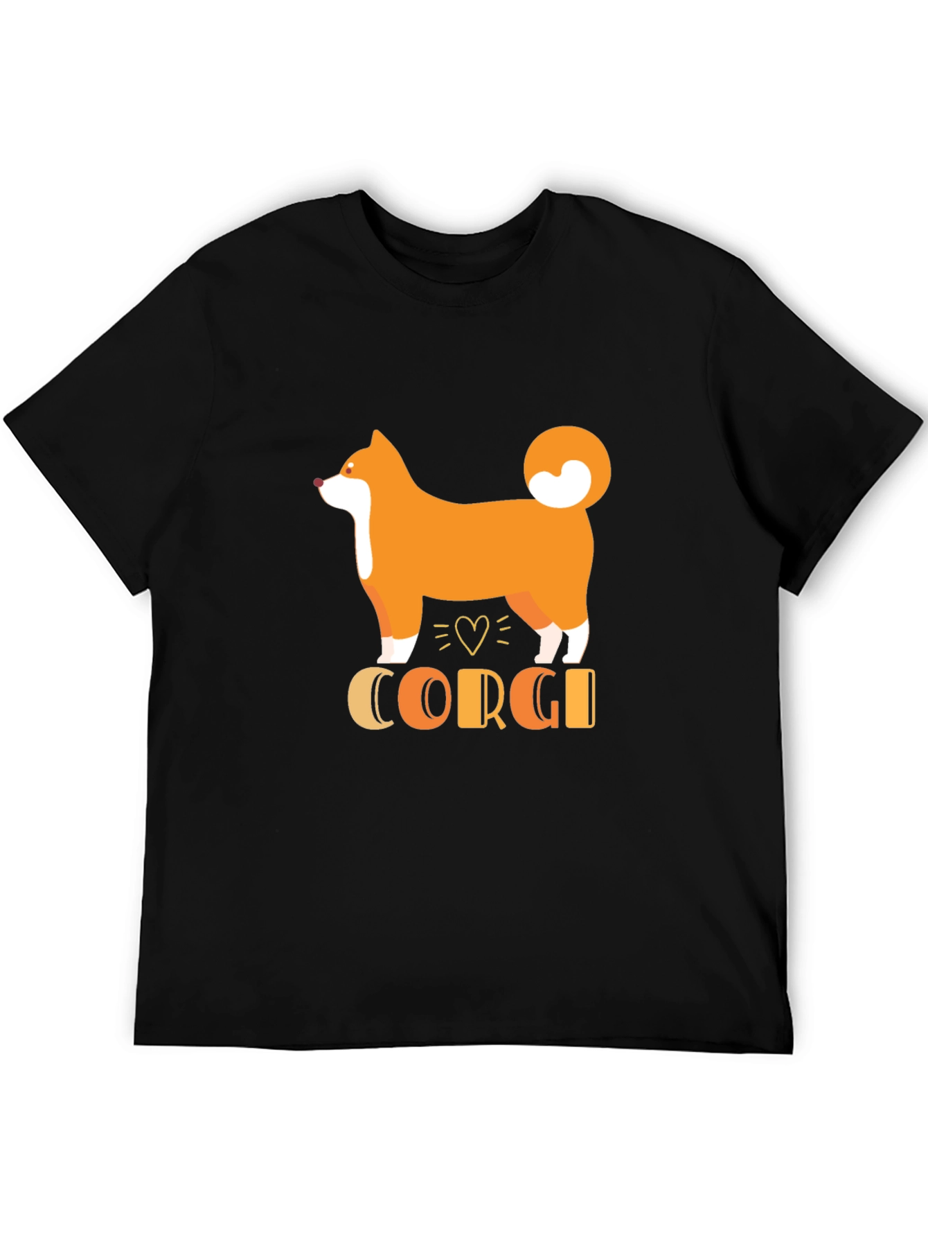Cute Corgi Dog Graphic Print T-Shirt - Black