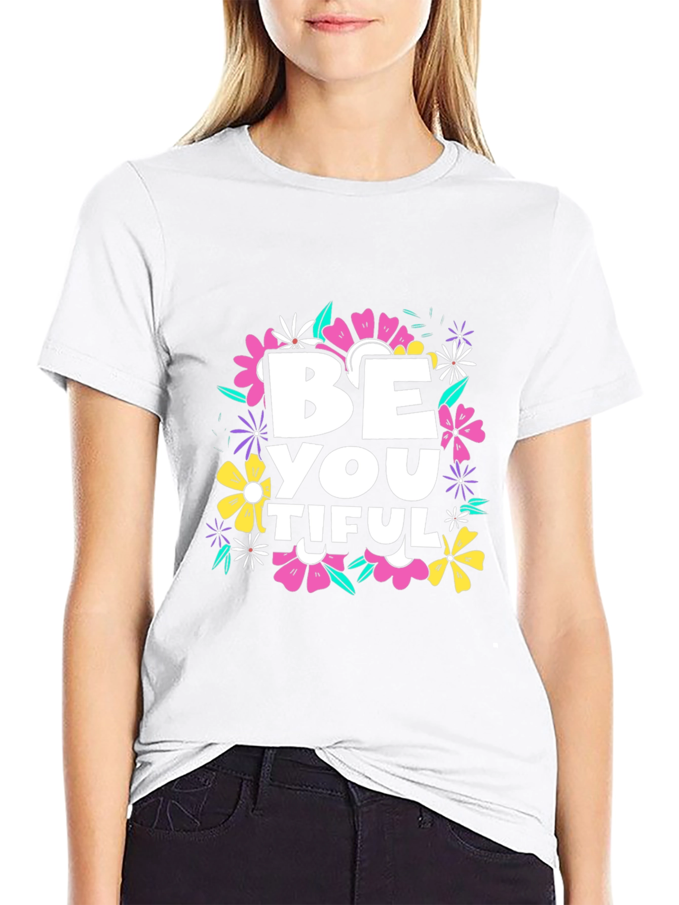 Be You Tiful Floral Black T-Shirt