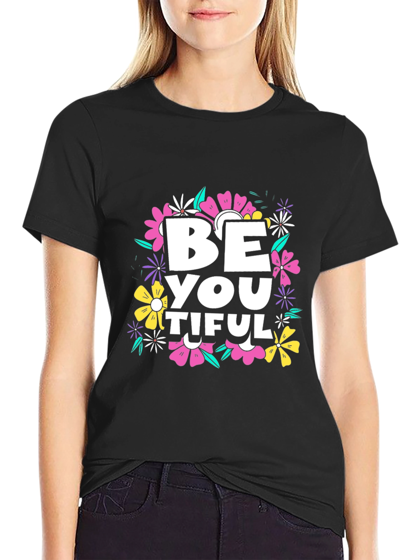 Be You Tiful Floral Black T-Shirt