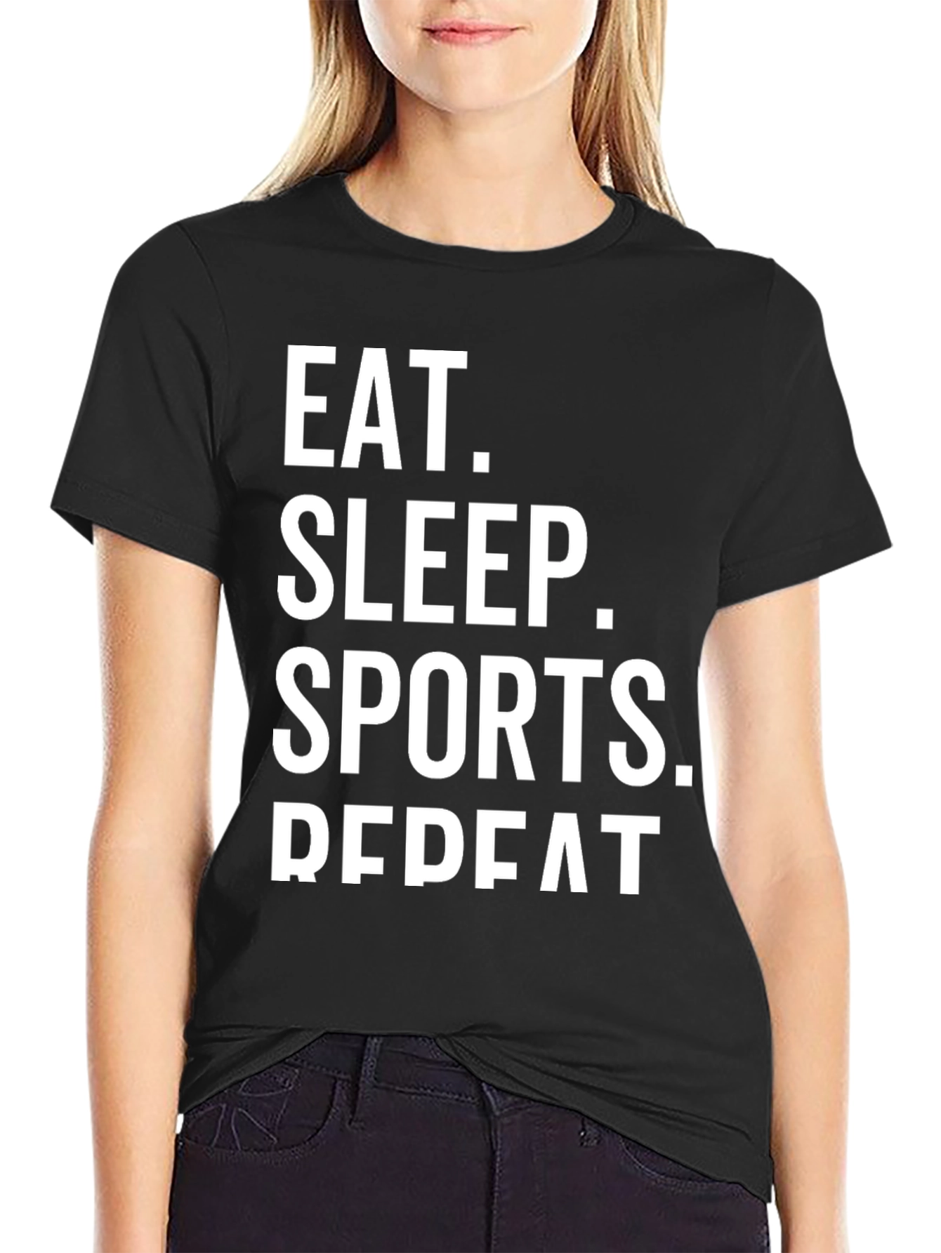 Eat Sleep Sports Repeat Black Graphic Tee