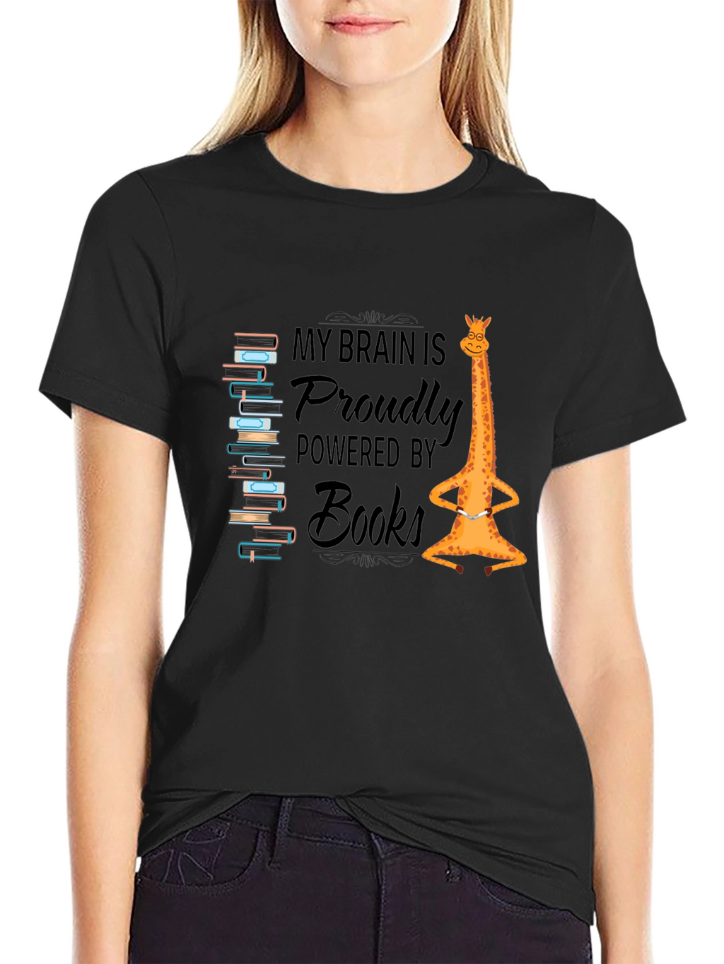 Brain Powered by Books Giraffe T-Shirt