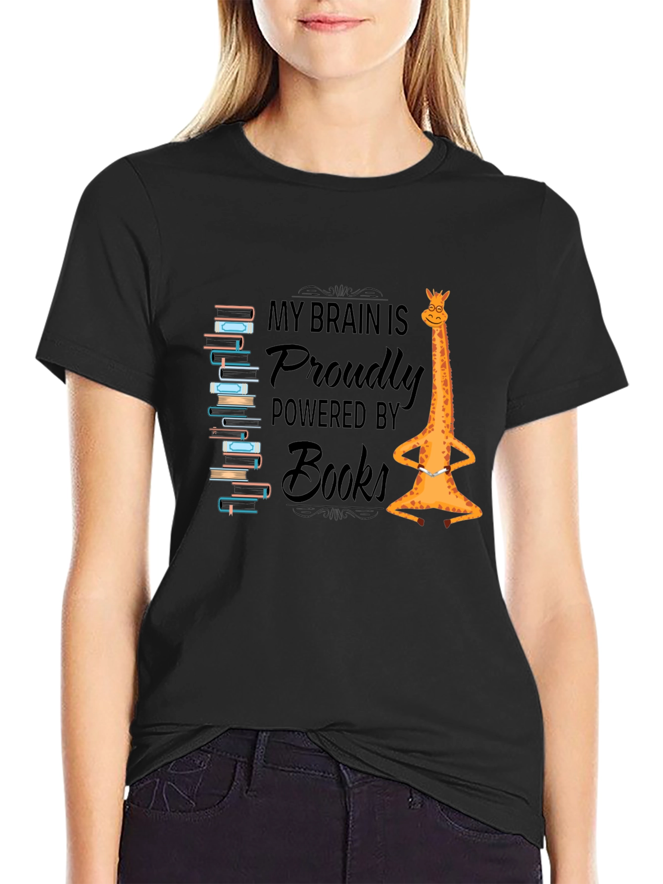 Brain Powered by Books Giraffe T-Shirt