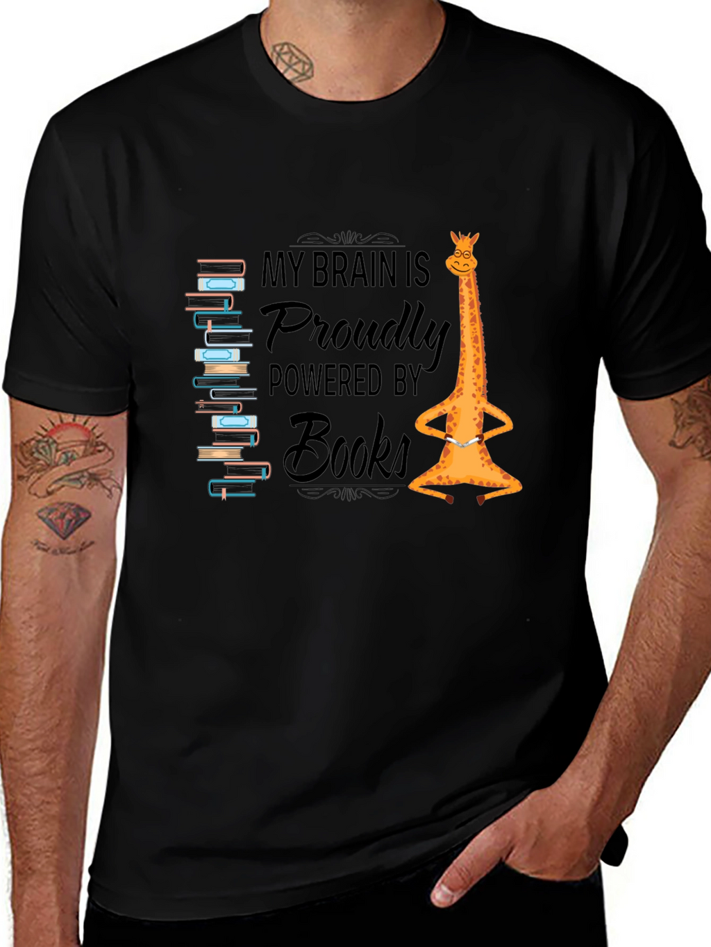 Brain Powered by Books Giraffe T-Shirt