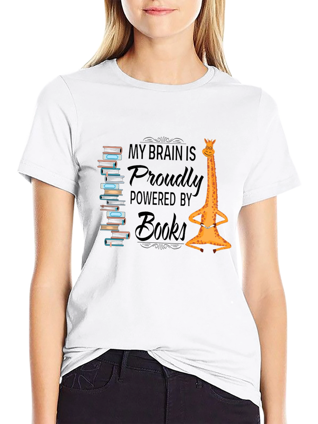 Brain Powered by Books Giraffe T-Shirt