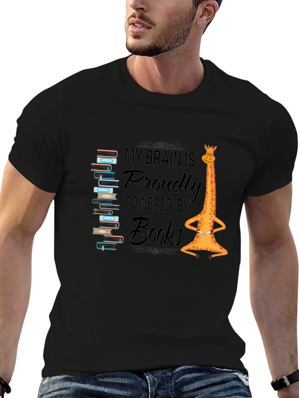 Brain Powered by Books Giraffe T-Shirt