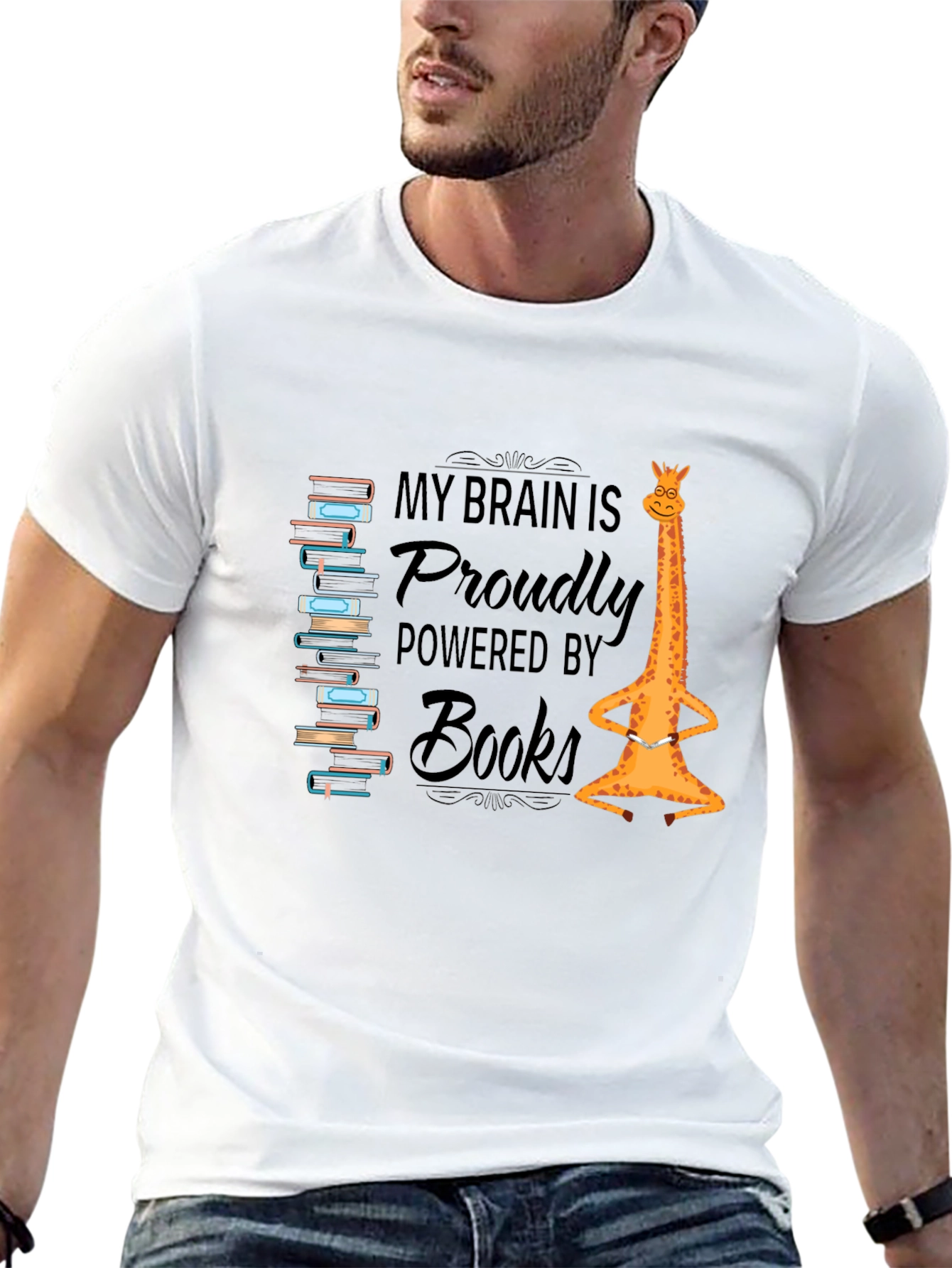 Brain Powered by Books Giraffe T-Shirt