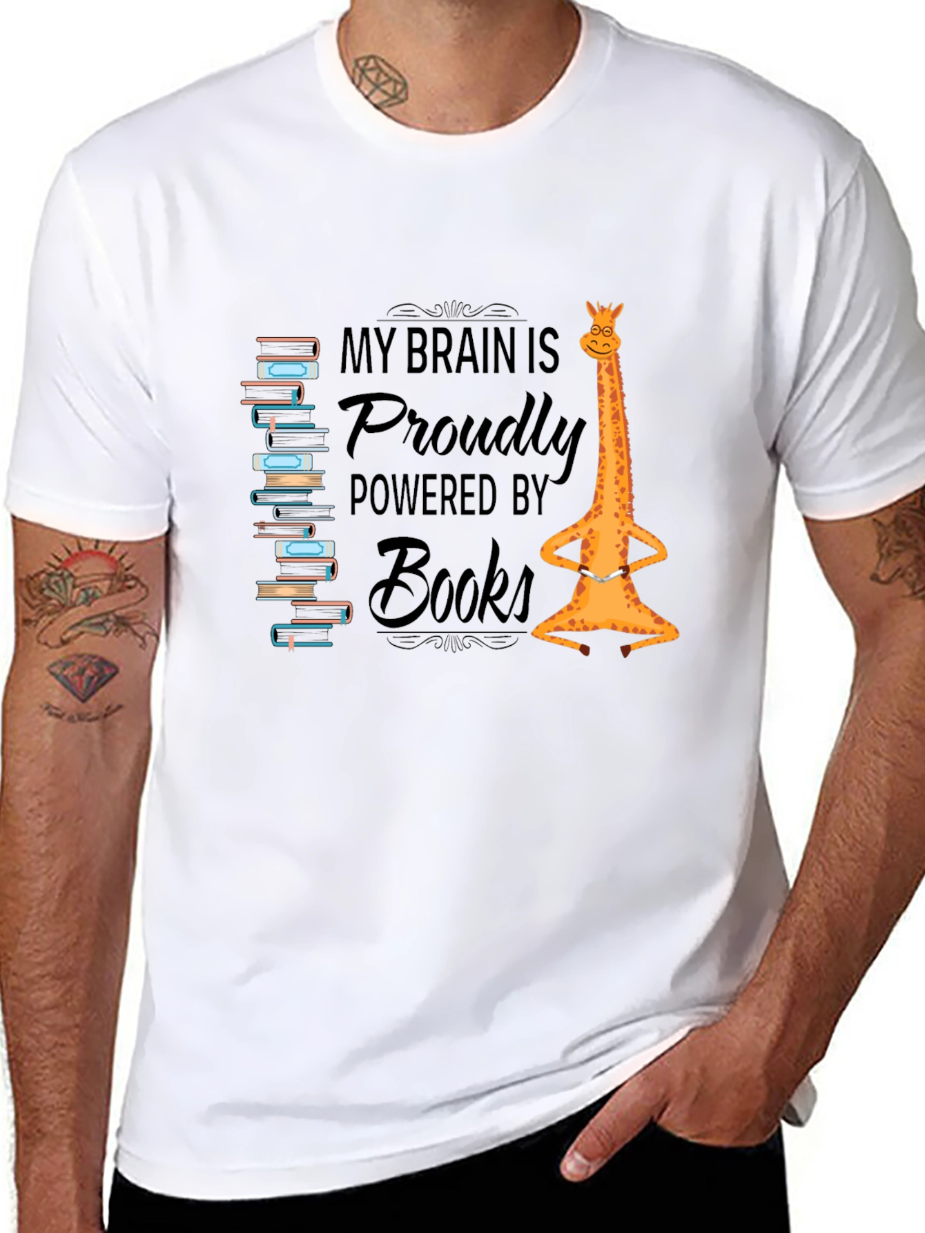 Brain Powered by Books Giraffe T-Shirt