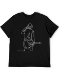 Line Art Musician T-Shirt - Black Cotton Blend