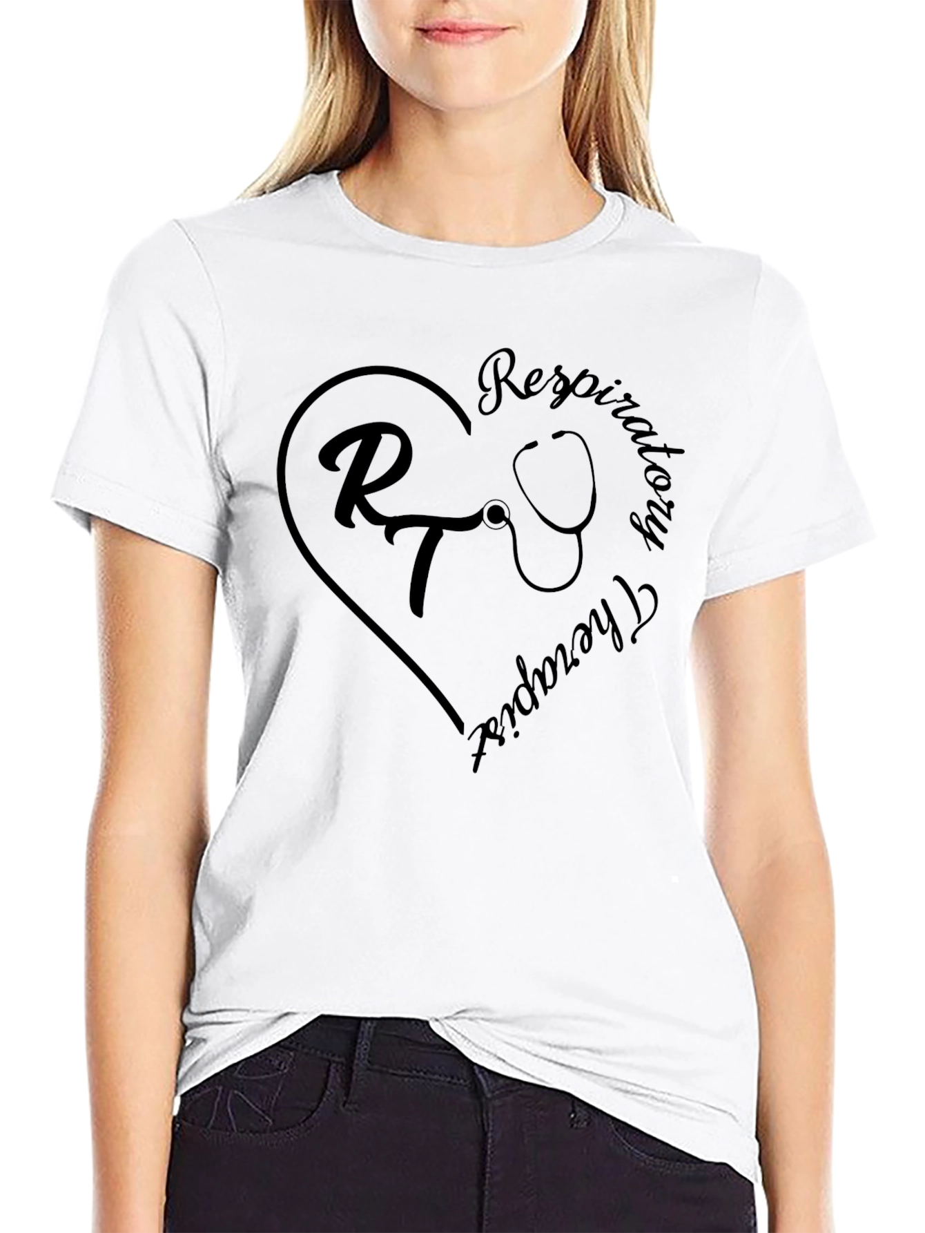 Respiratory Therapist Heart Stethoscope Black T-Shirt