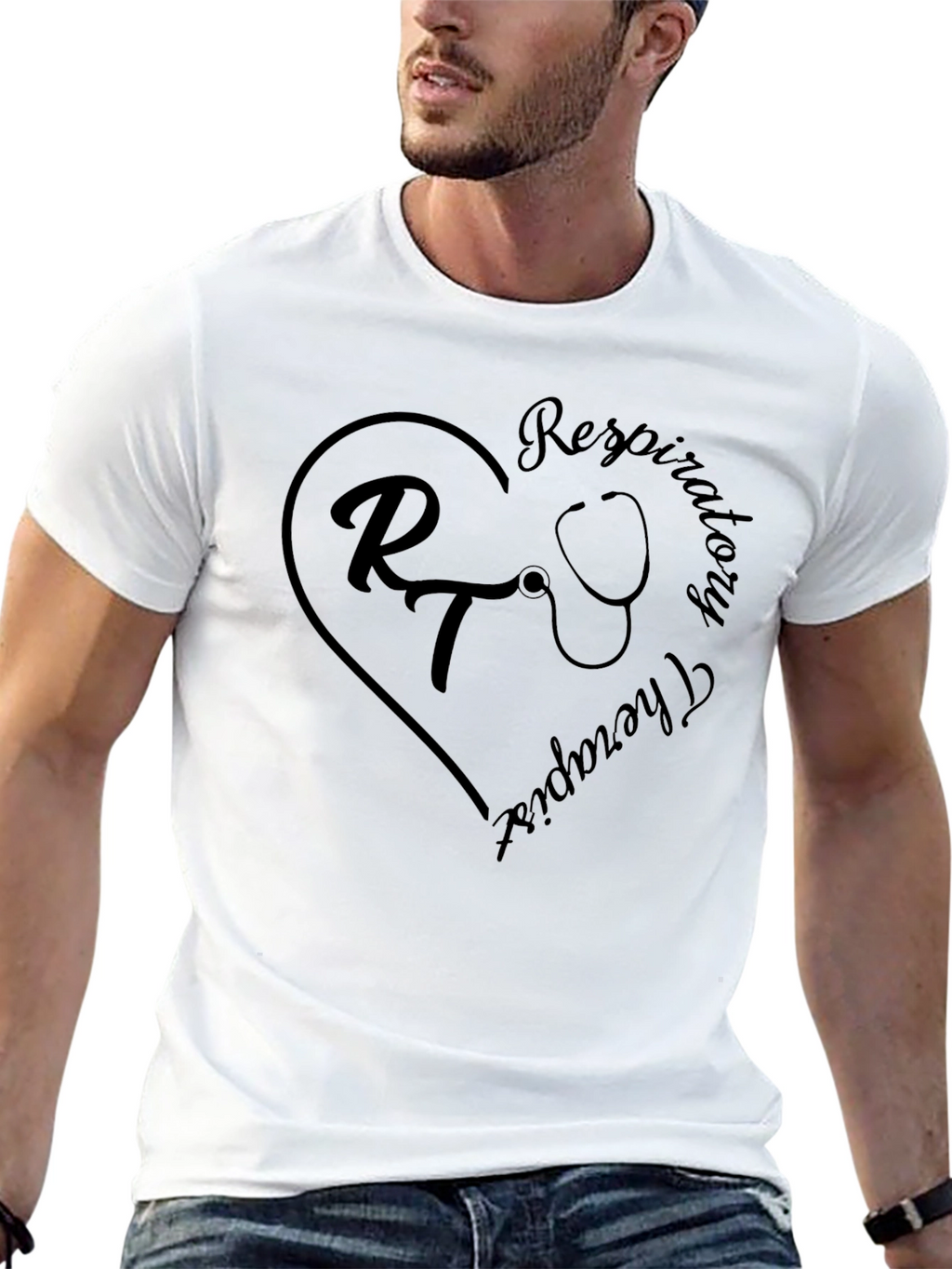 Respiratory Therapist Heart Stethoscope Black T-Shirt