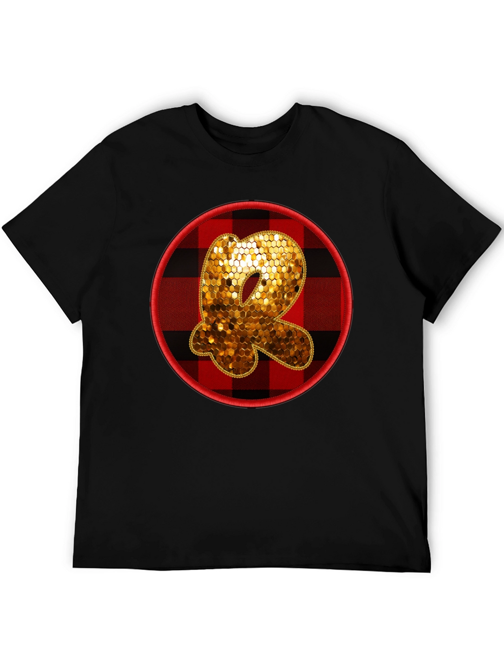 Initial R Sequin Buffalo Plaid Tee