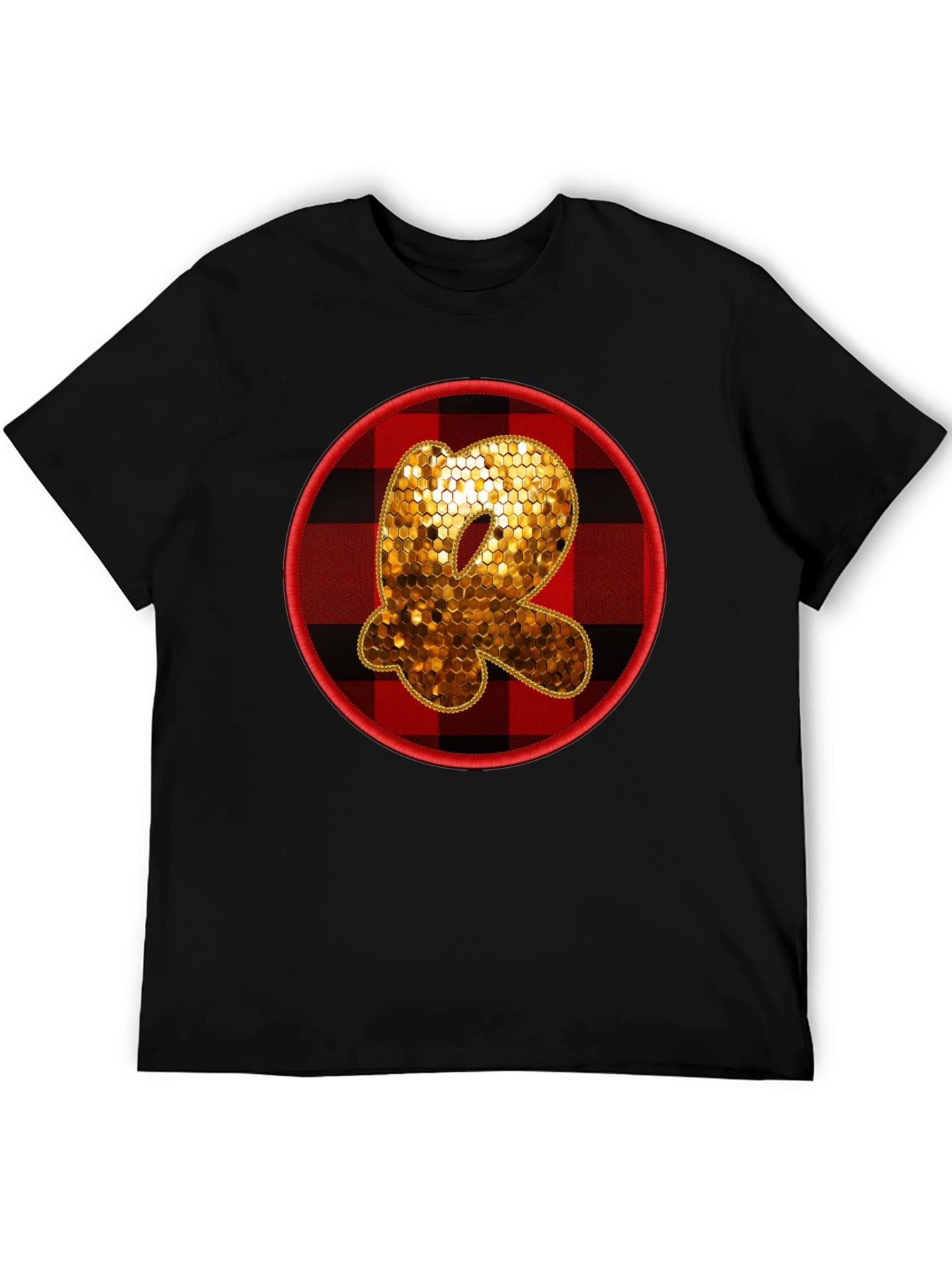 Initial R Sequin Buffalo Plaid Tee