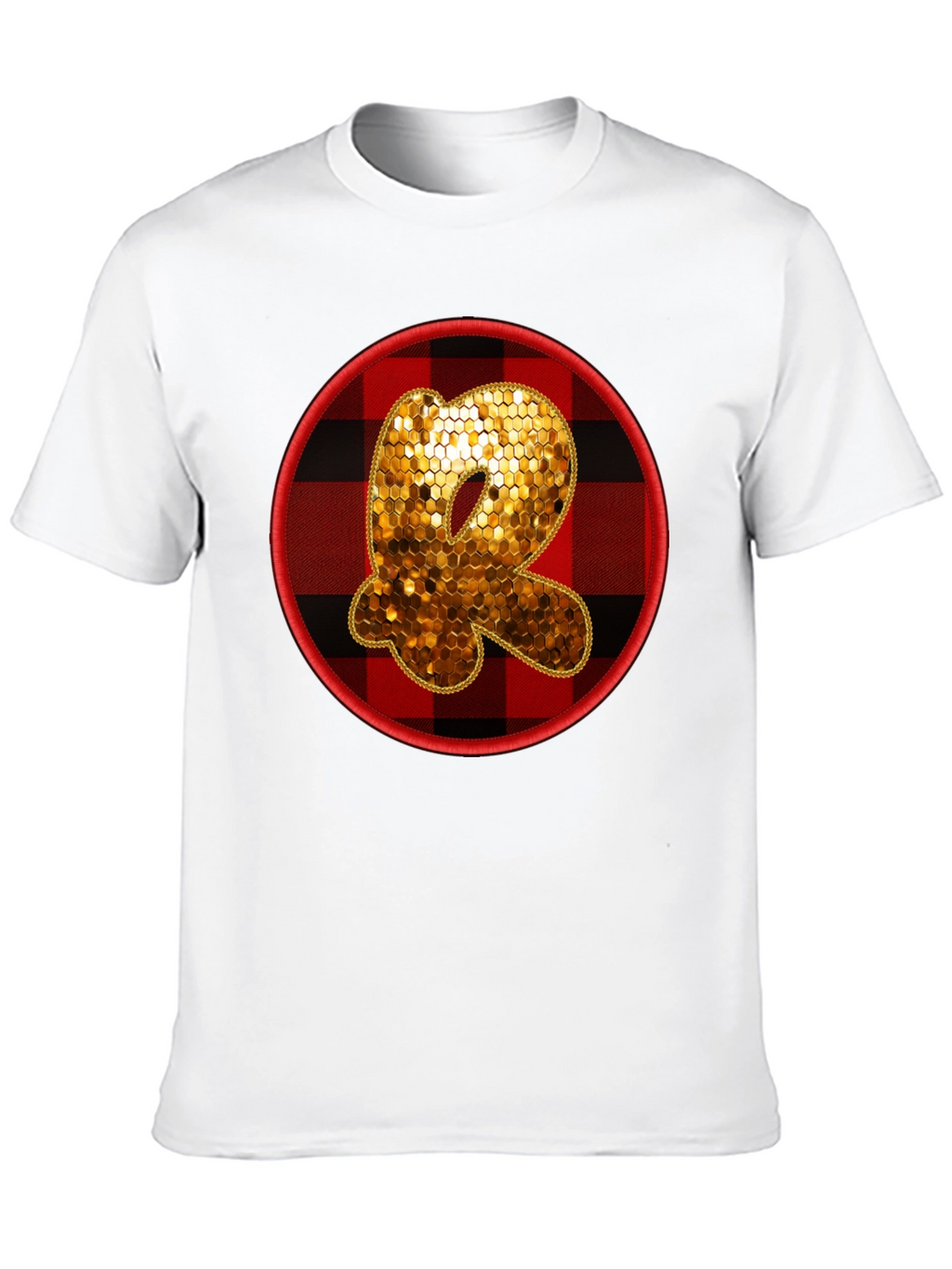 Initial R Sequin Buffalo Plaid Tee