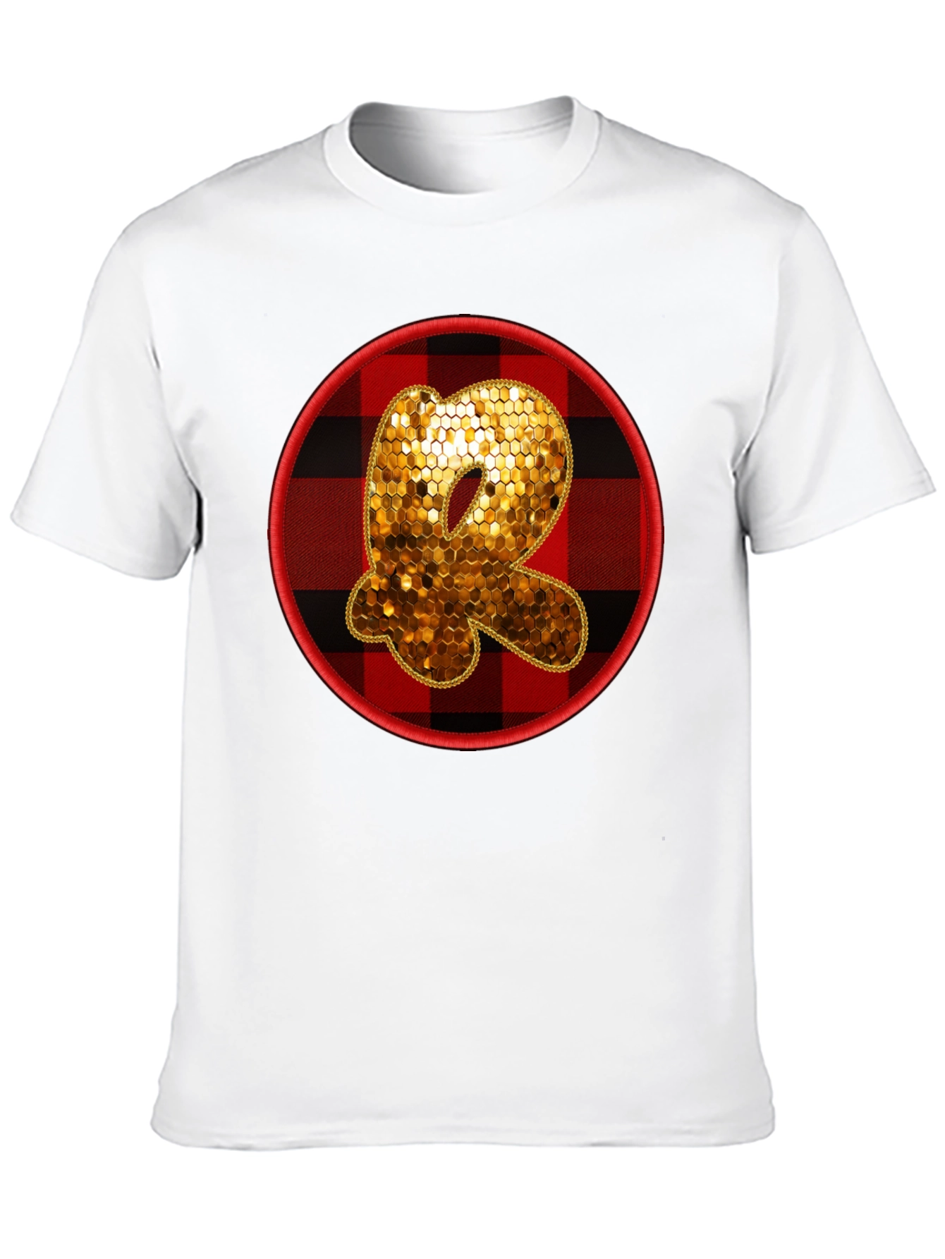 Initial R Sequin Buffalo Plaid Tee