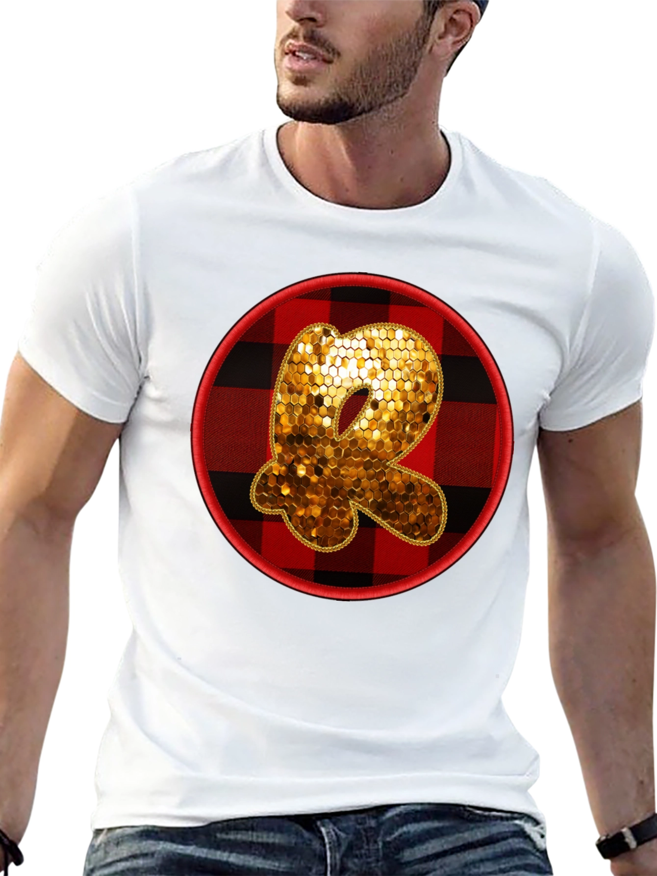 Initial R Sequin Buffalo Plaid Tee