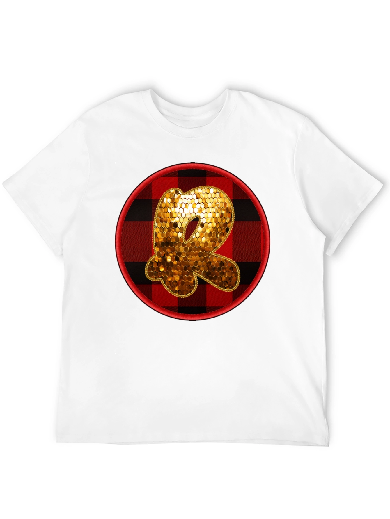 Initial R Sequin Buffalo Plaid Tee