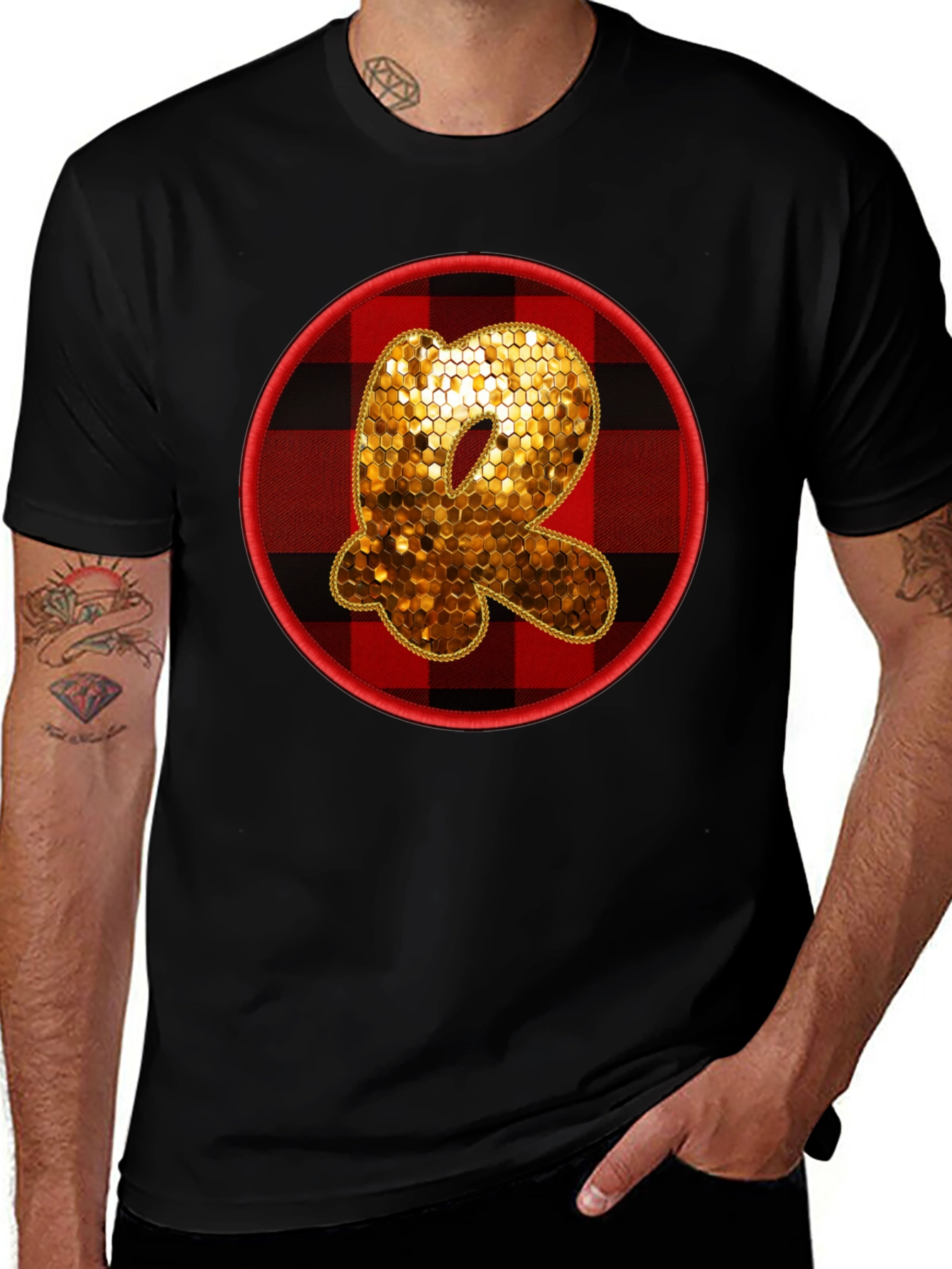 Initial R Sequin Buffalo Plaid Tee