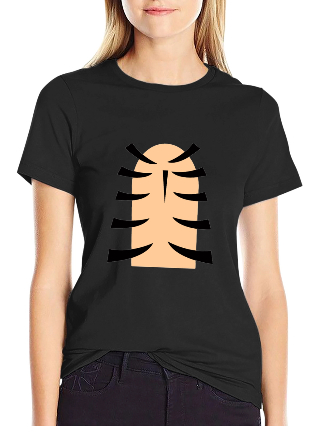 Funny Cartoon Character Rib Cage Graphic Black T-Shirt
