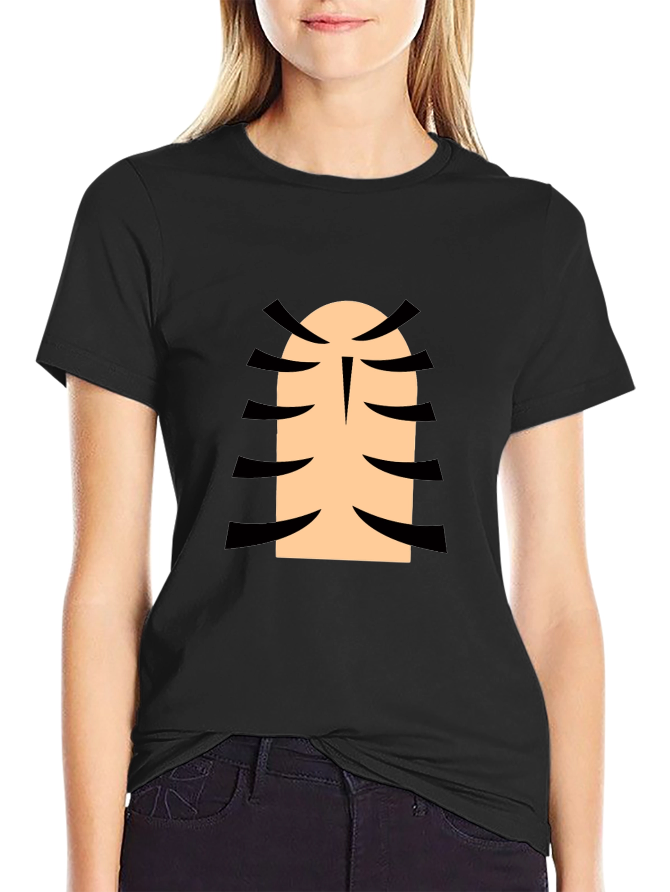 Funny Cartoon Character Rib Cage Graphic Black T-Shirt
