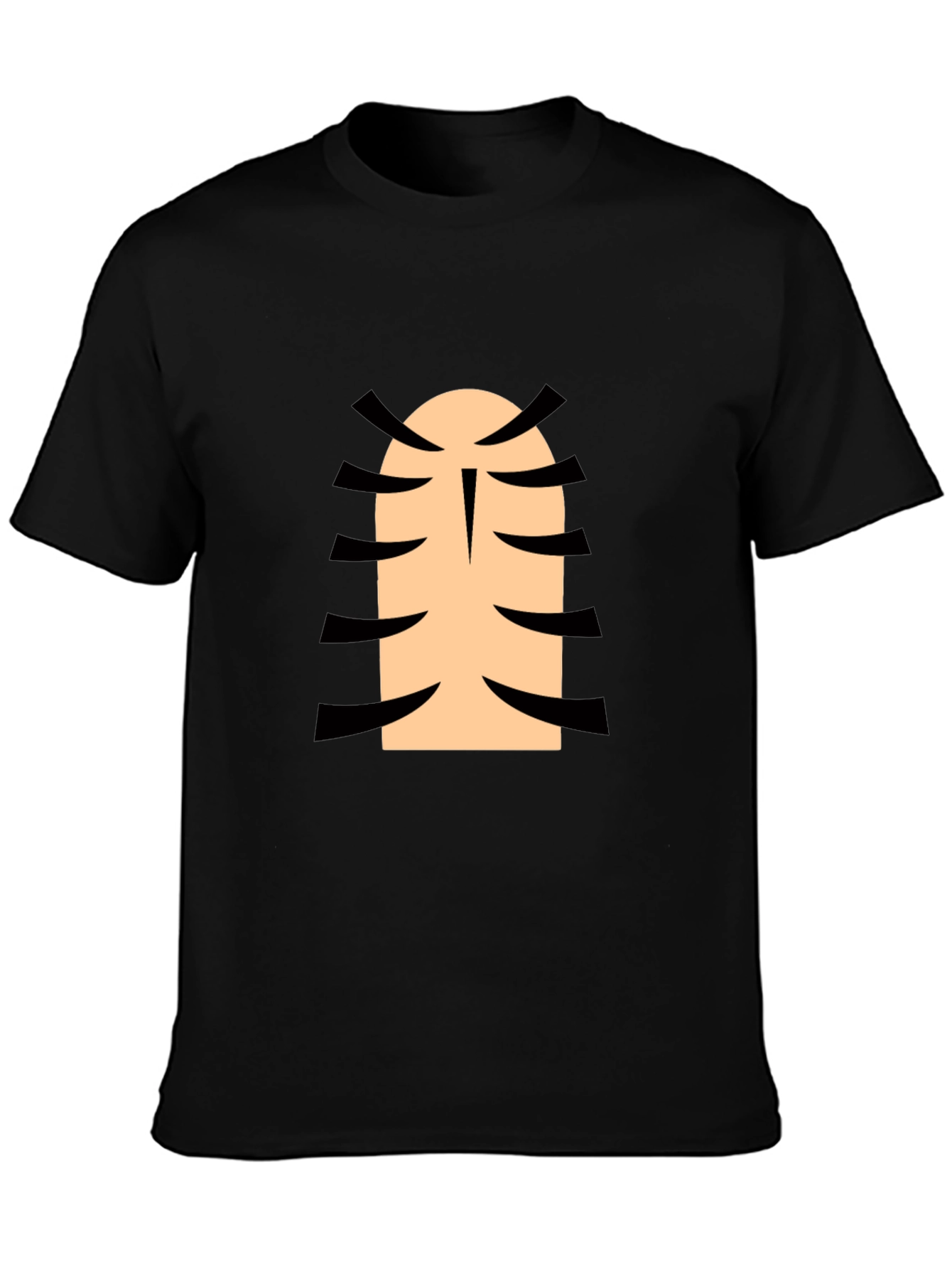 Funny Cartoon Character Rib Cage Graphic Black T-Shirt