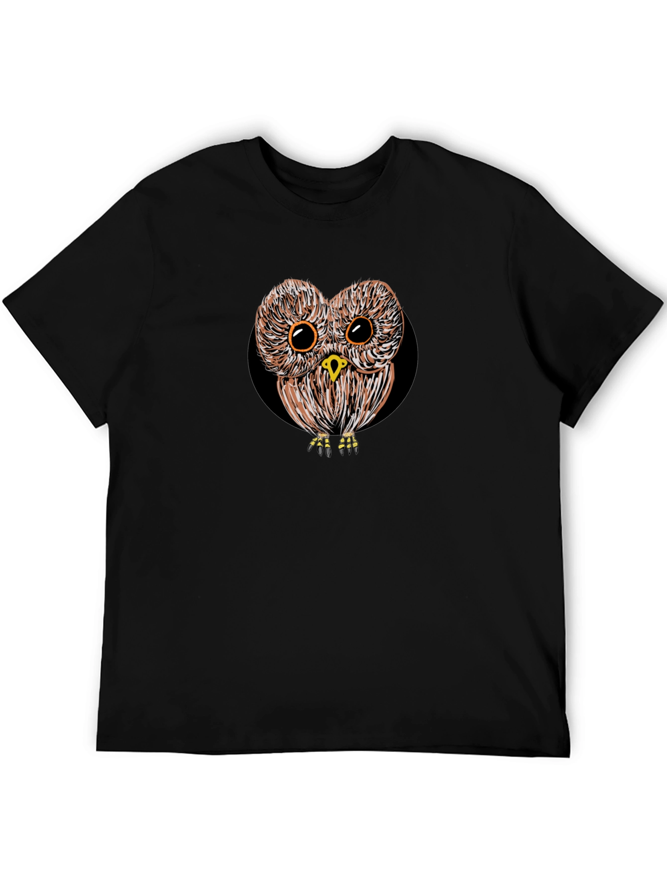 Owl Graphic T-Shirt - Black Cotton Tee for Men