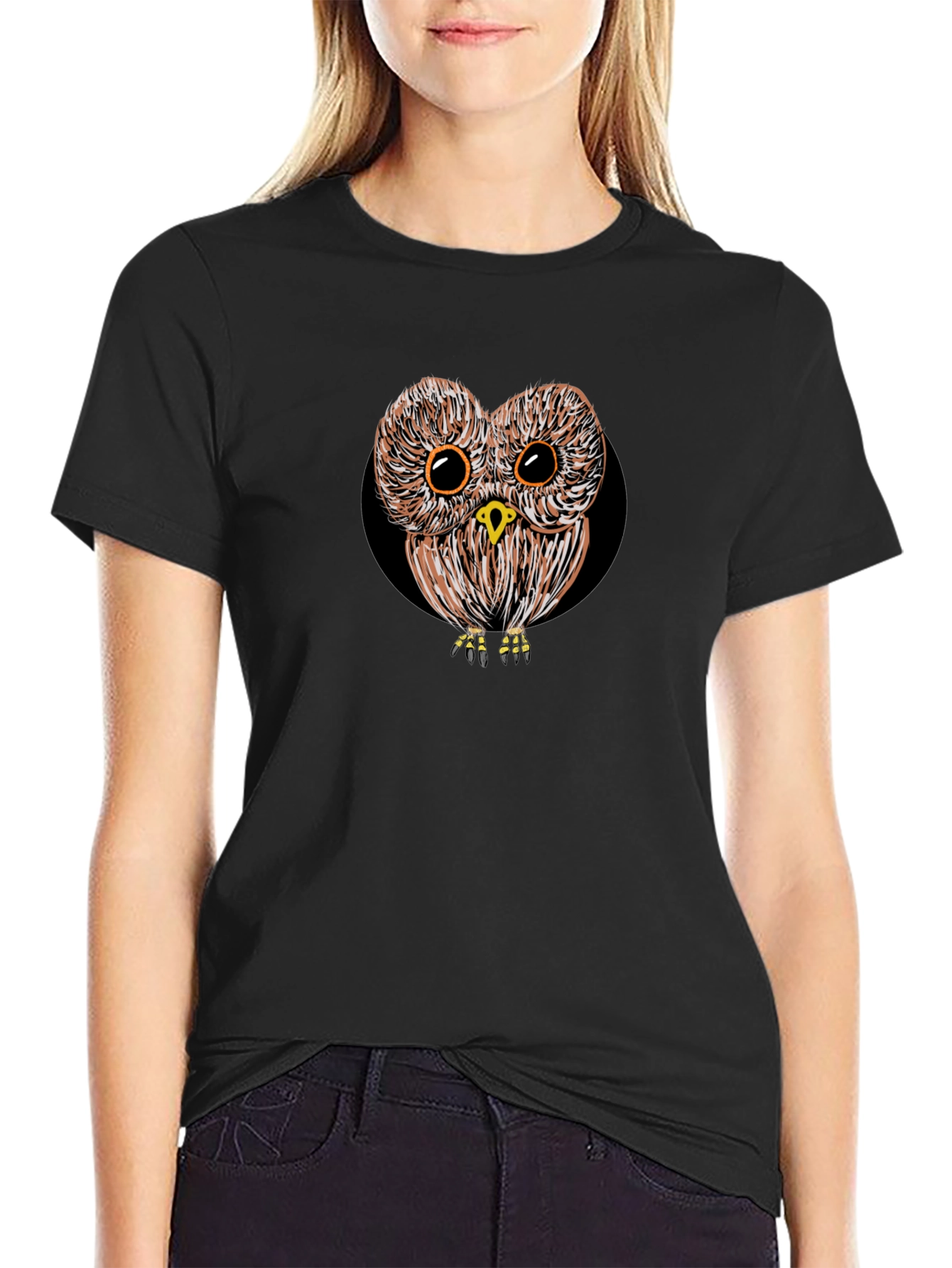 Owl Graphic T-Shirt - Black Cotton Tee for Men