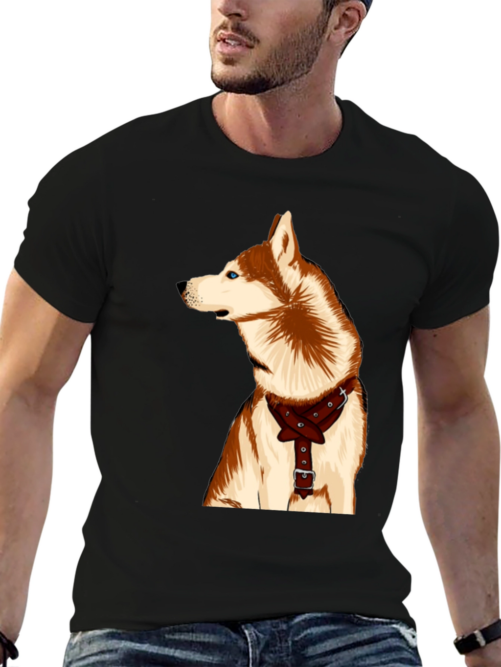 Dog Lover T-Shirt - Husky with Harness Graphic Tee