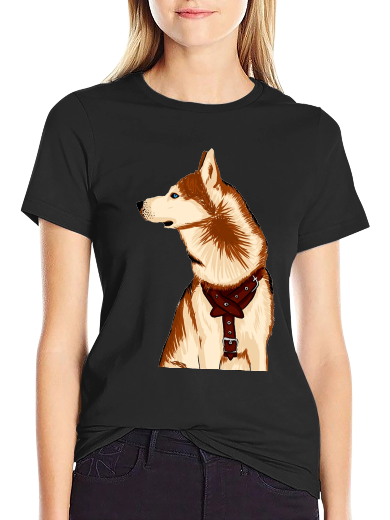 Dog Lover T-Shirt - Husky with Harness Graphic Tee