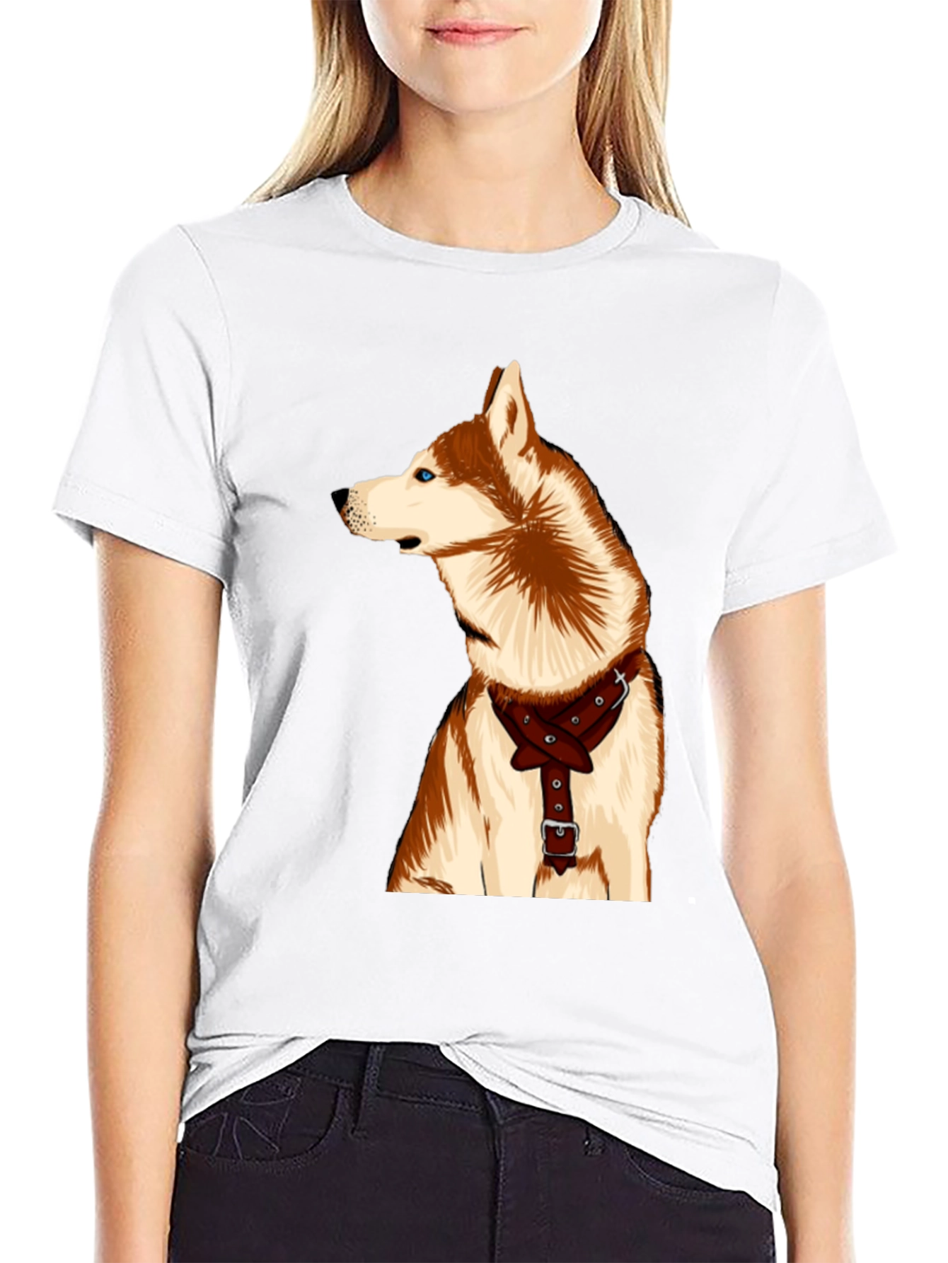Dog Lover T-Shirt - Husky with Harness Graphic Tee