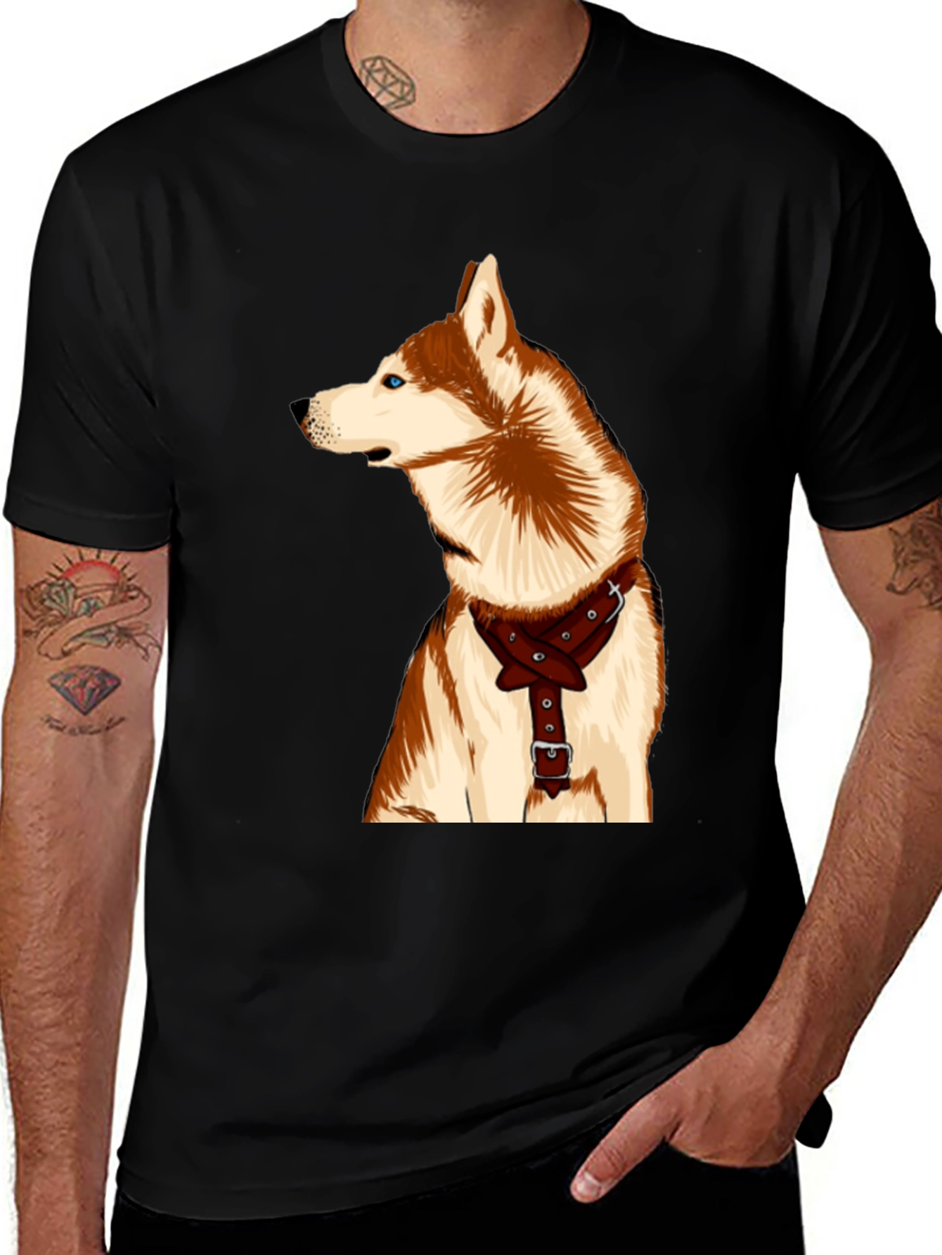 Dog Lover T-Shirt - Husky with Harness Graphic Tee