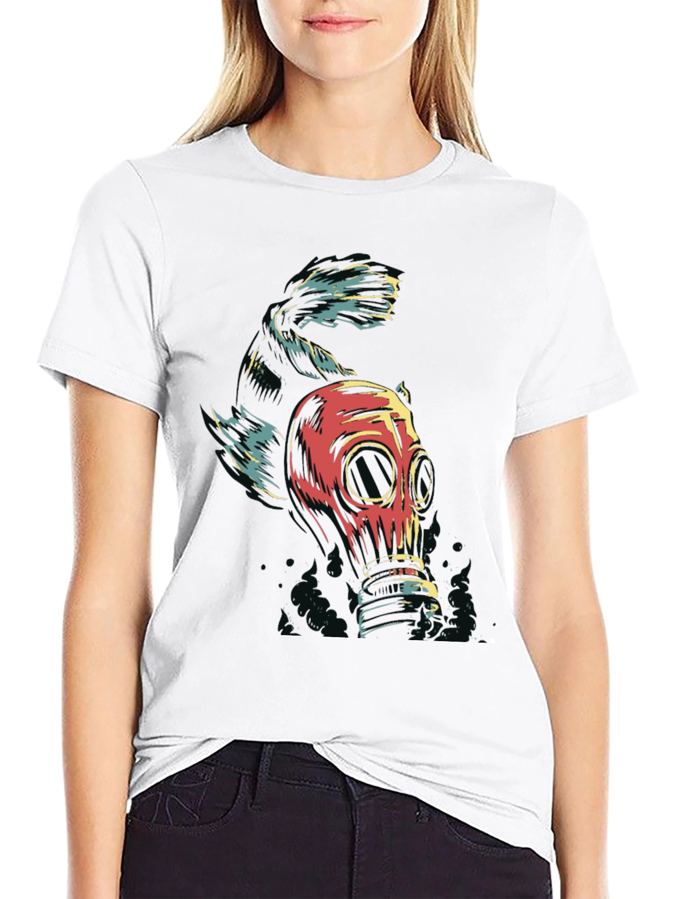 Gas Mask Fish Graphic Tee - Black Unisex T-Shirt