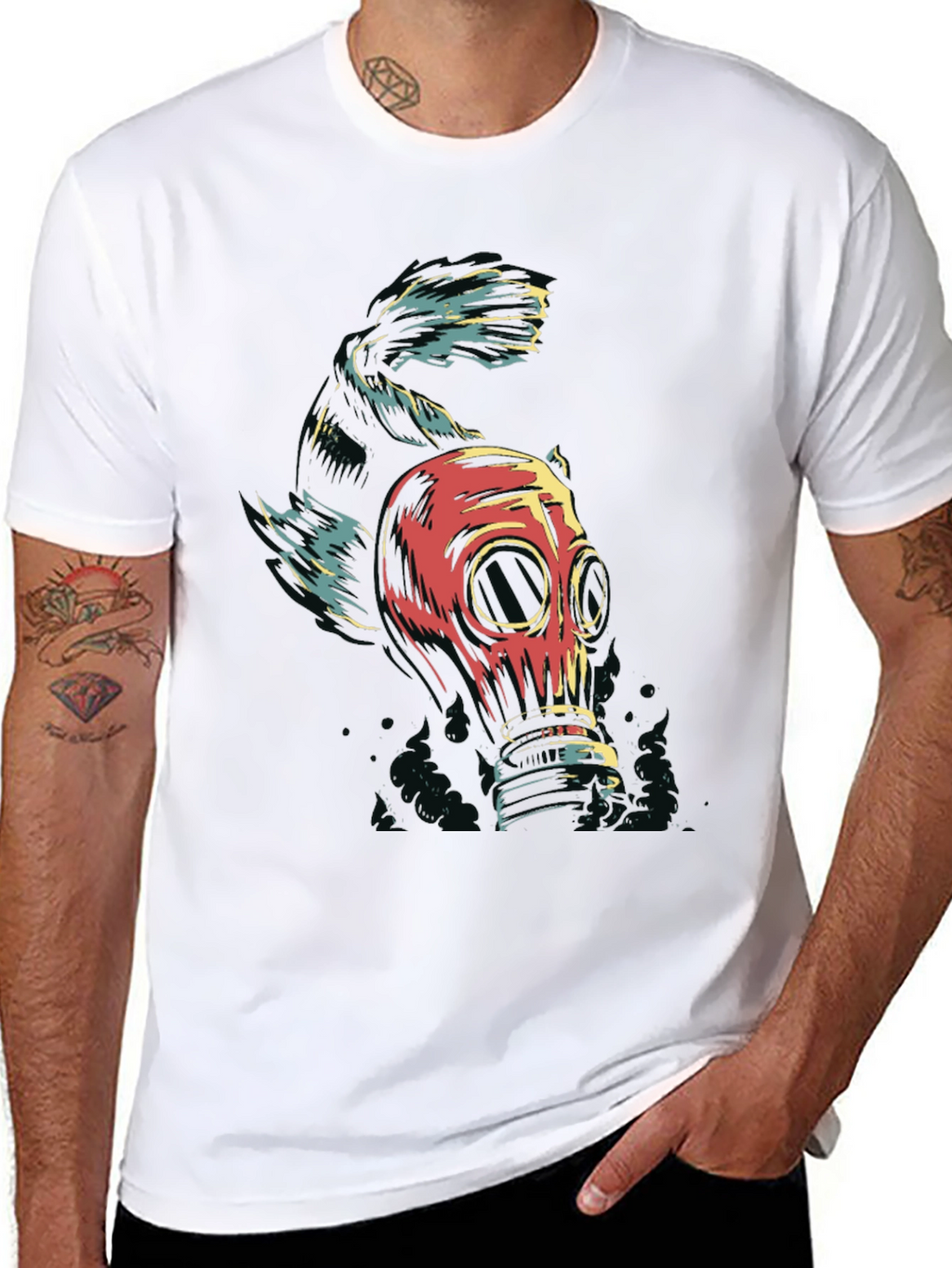 Gas Mask Fish Graphic Tee - Black Unisex T-Shirt
