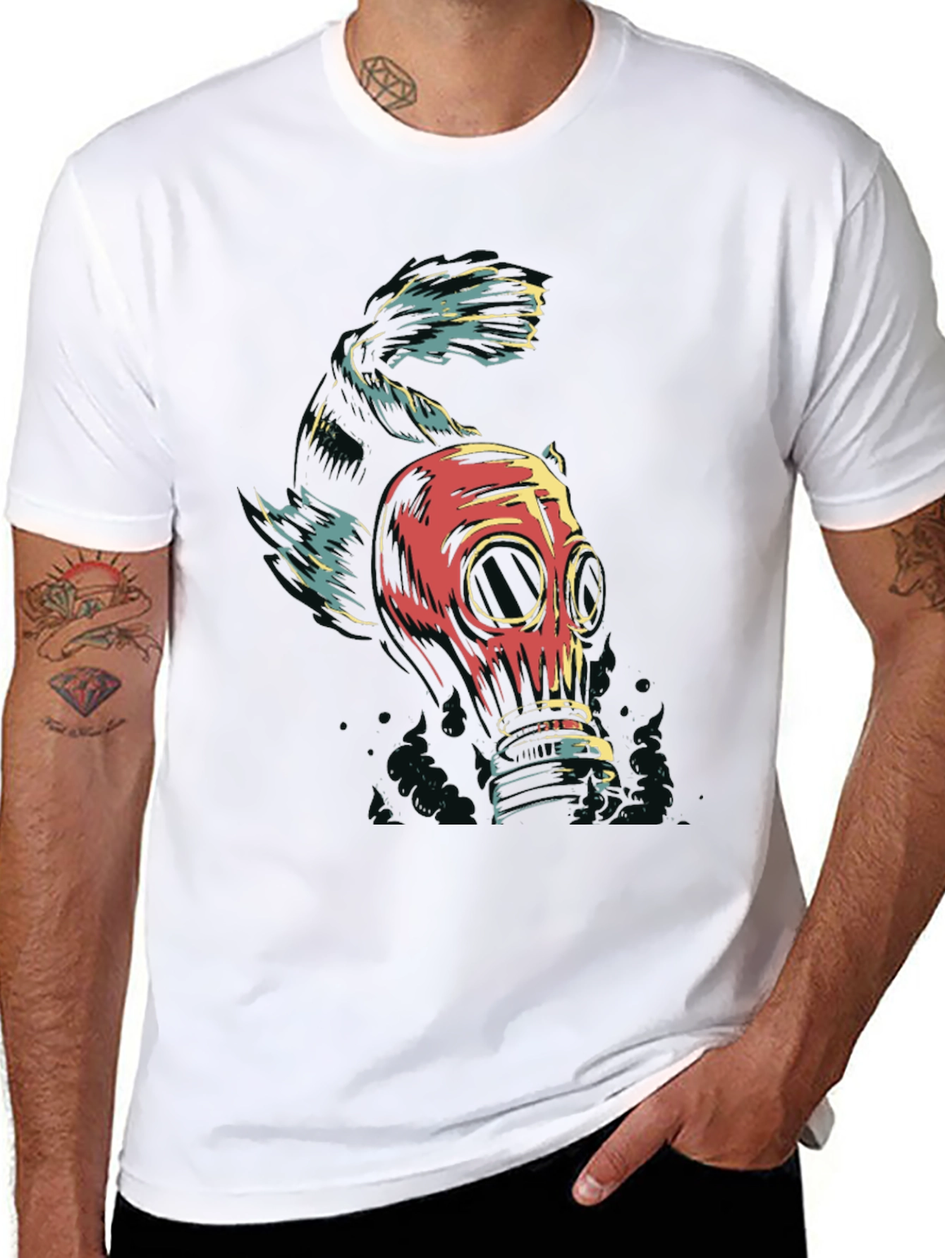 Gas Mask Fish Graphic Tee - Black Unisex T-Shirt