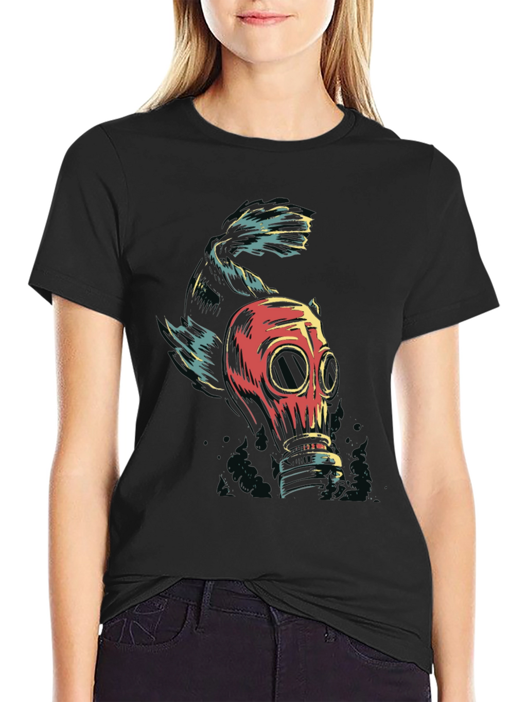 Gas Mask Fish Graphic Tee - Black Unisex T-Shirt